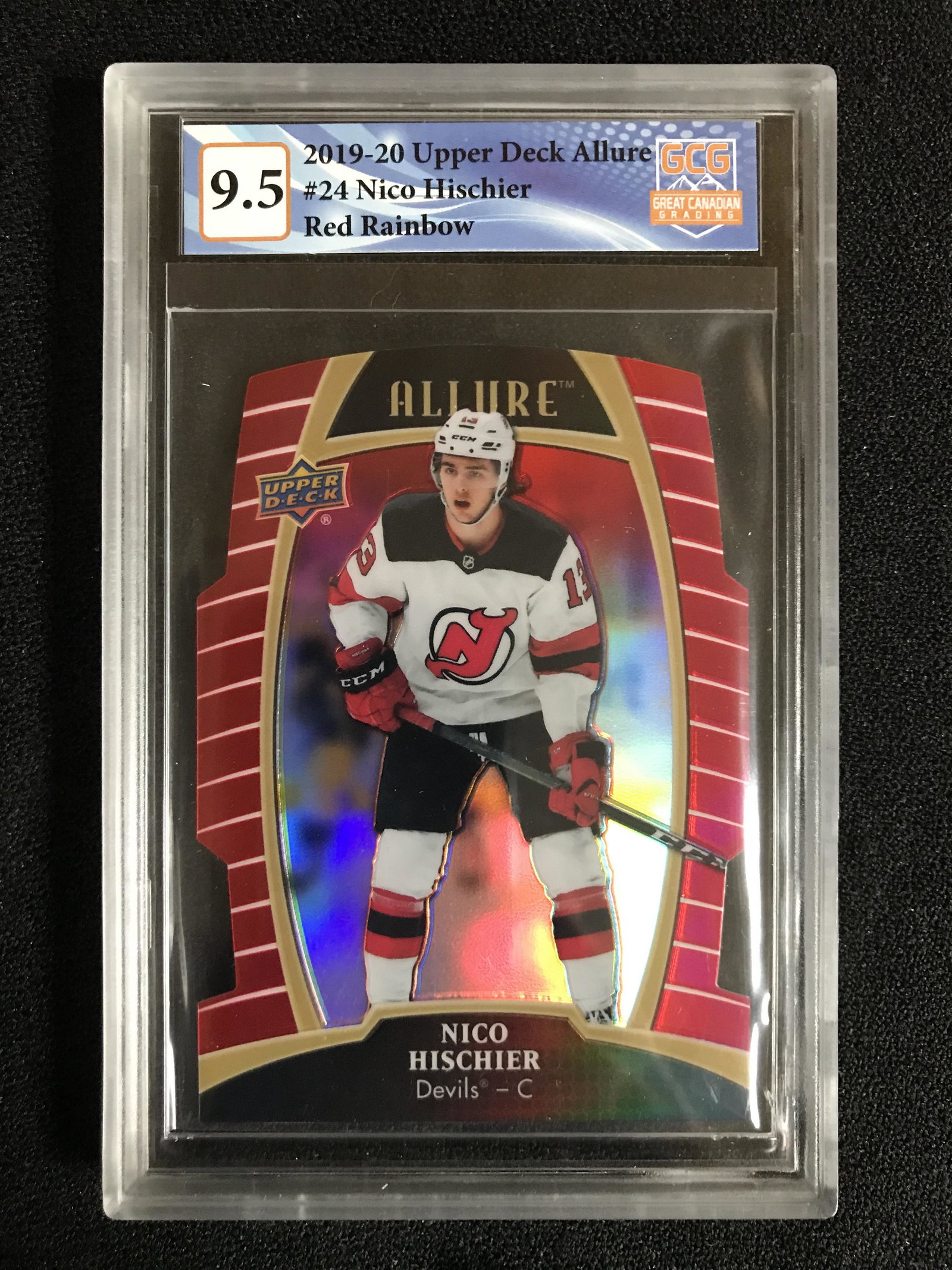 2019-20 UPPER DECK ALLURE NO. 24 NICO HISCHIER RED RAINBOW (GCG 9.5) (1 of 1)