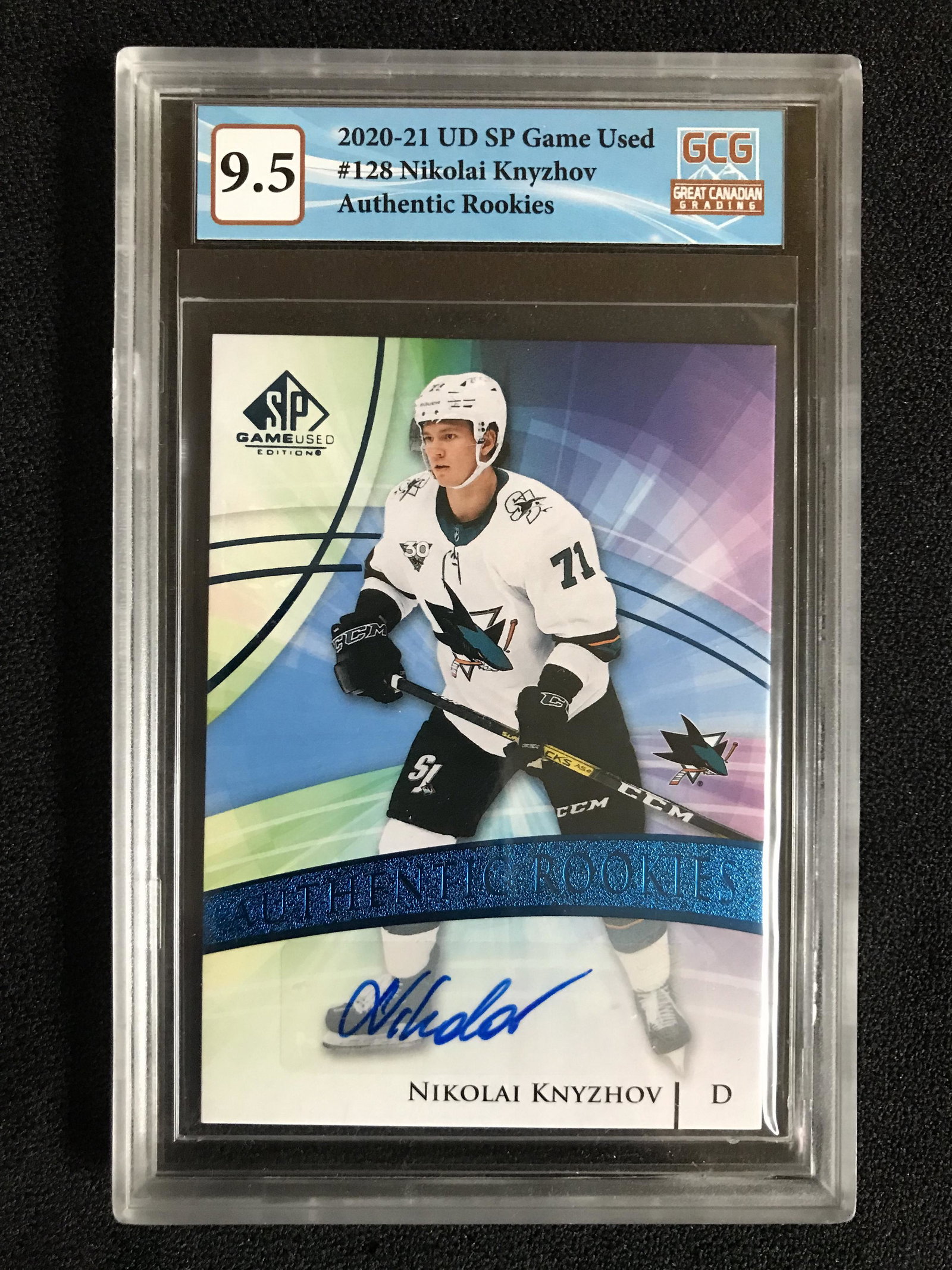 2020-21 UD SP GAME USED NO. 128 NIKOLAI KNYZHOV AUTHENTIC ROOKIES AUTO (GCG 9.5) (1 of 2)