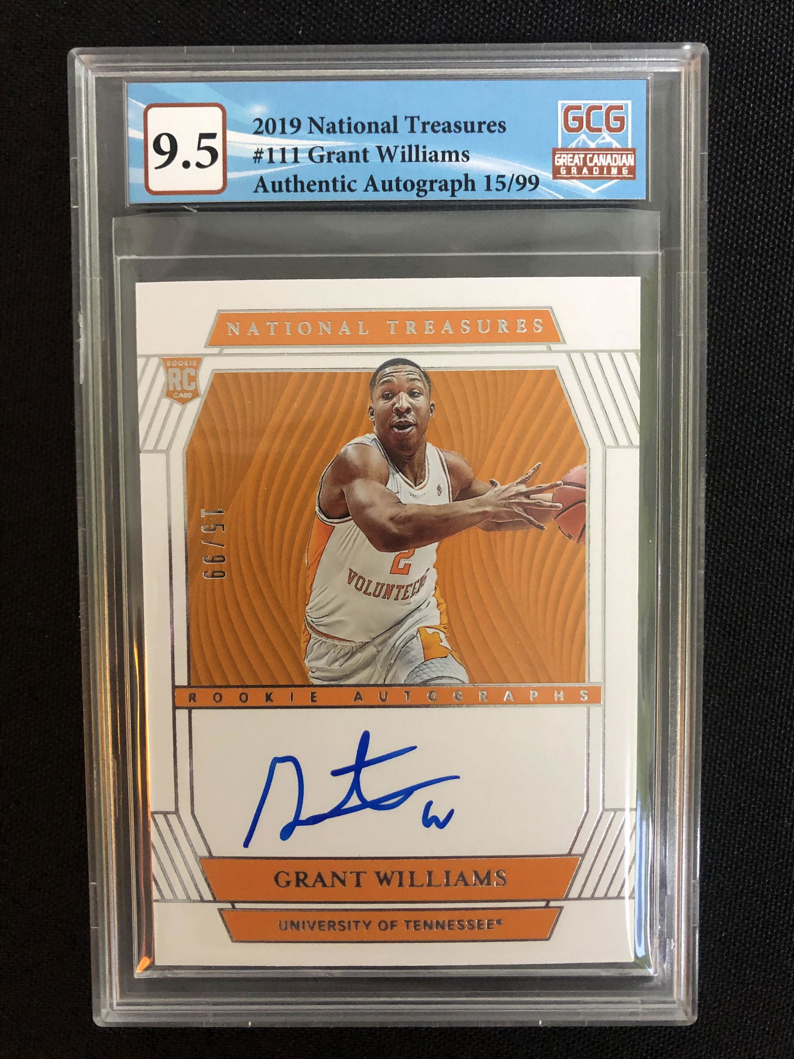 2019 NATIONAL TREASURES NO.111 GRANT WILLIAMS AUTHENTIC AUTO 15/99 (GCG 9.5) (1 of 1)