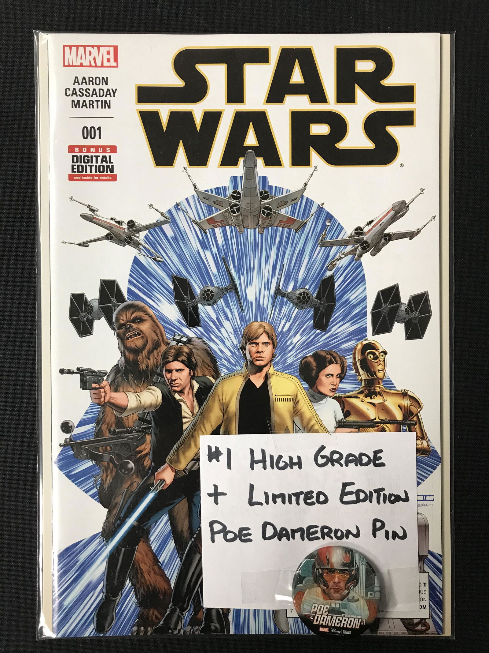 STAR WARS NO.001 (MARVEL COMICS)  + LIMITED EDITION POE DAMERON PIN! (1 of 1)