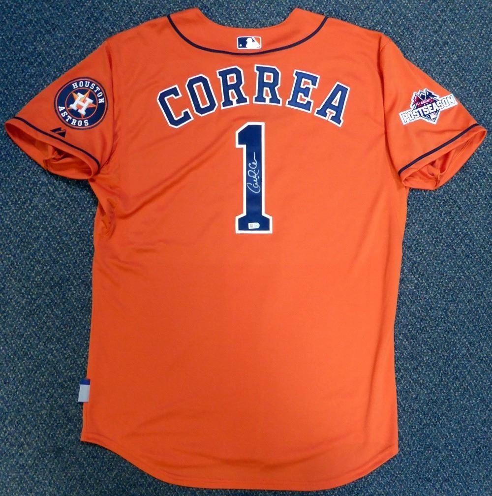 Houston Astros Carlos Correa Autographed Authentic Orange Jersey 2015 Postseason Patch (MLB Holo) (1 of 5)