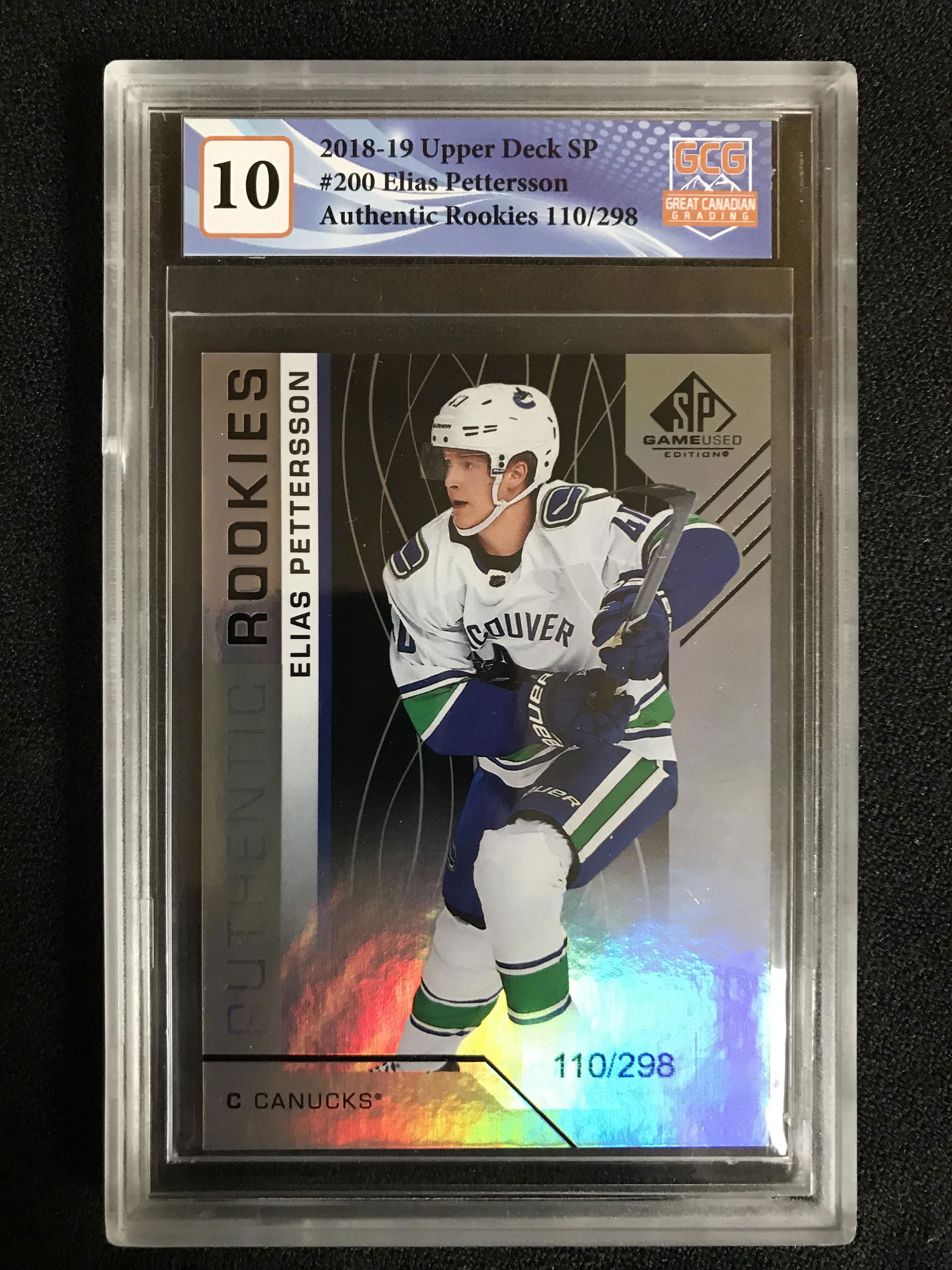 2018-19 UPPER DECK SP NO.200 ELIAS PETTERSSON AUTHENTIC ROOKIES 110/298 (GCG 10) (1 of 1)