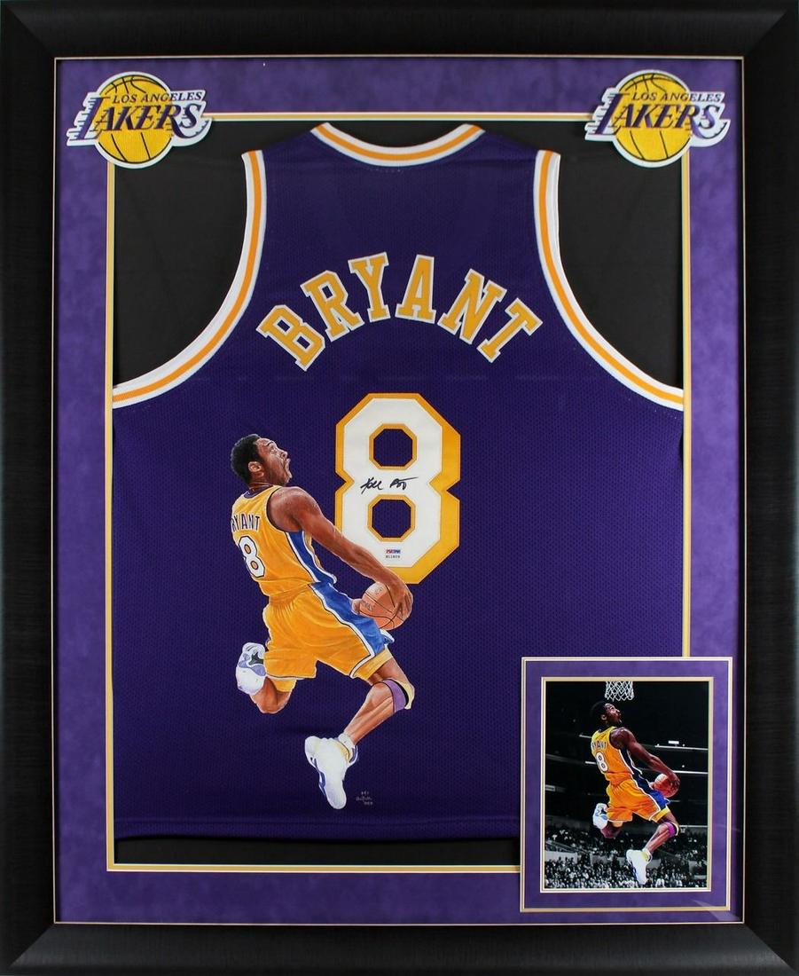 KPBE BRYANT SIGNED CUSTOM LAKERS PORTRAIT JERSEY IN CUSTOM FRAME (PSA COA) (1 of 3)