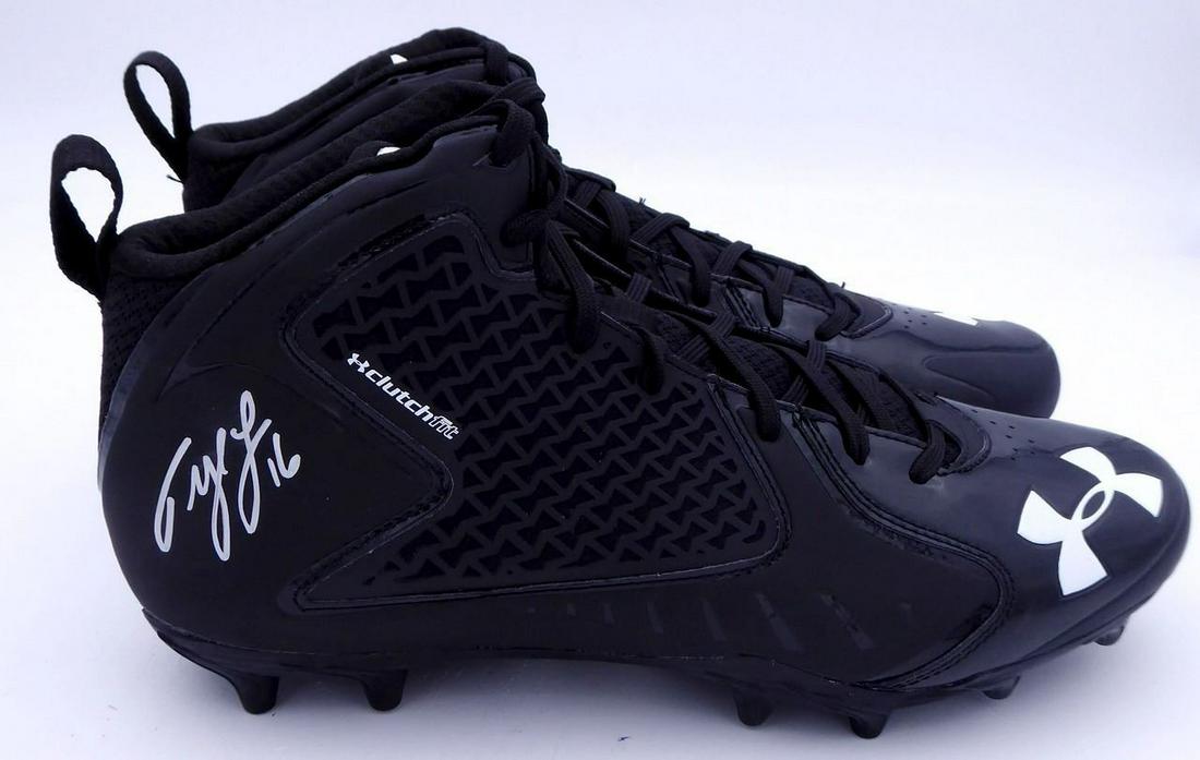 TYLER LOCKETT SIGNED BLACK UNDER ARMOUR CLEATS SEAHAWKS SIZE 11.5 (MILL CREEK HOLO) (1 of 4)