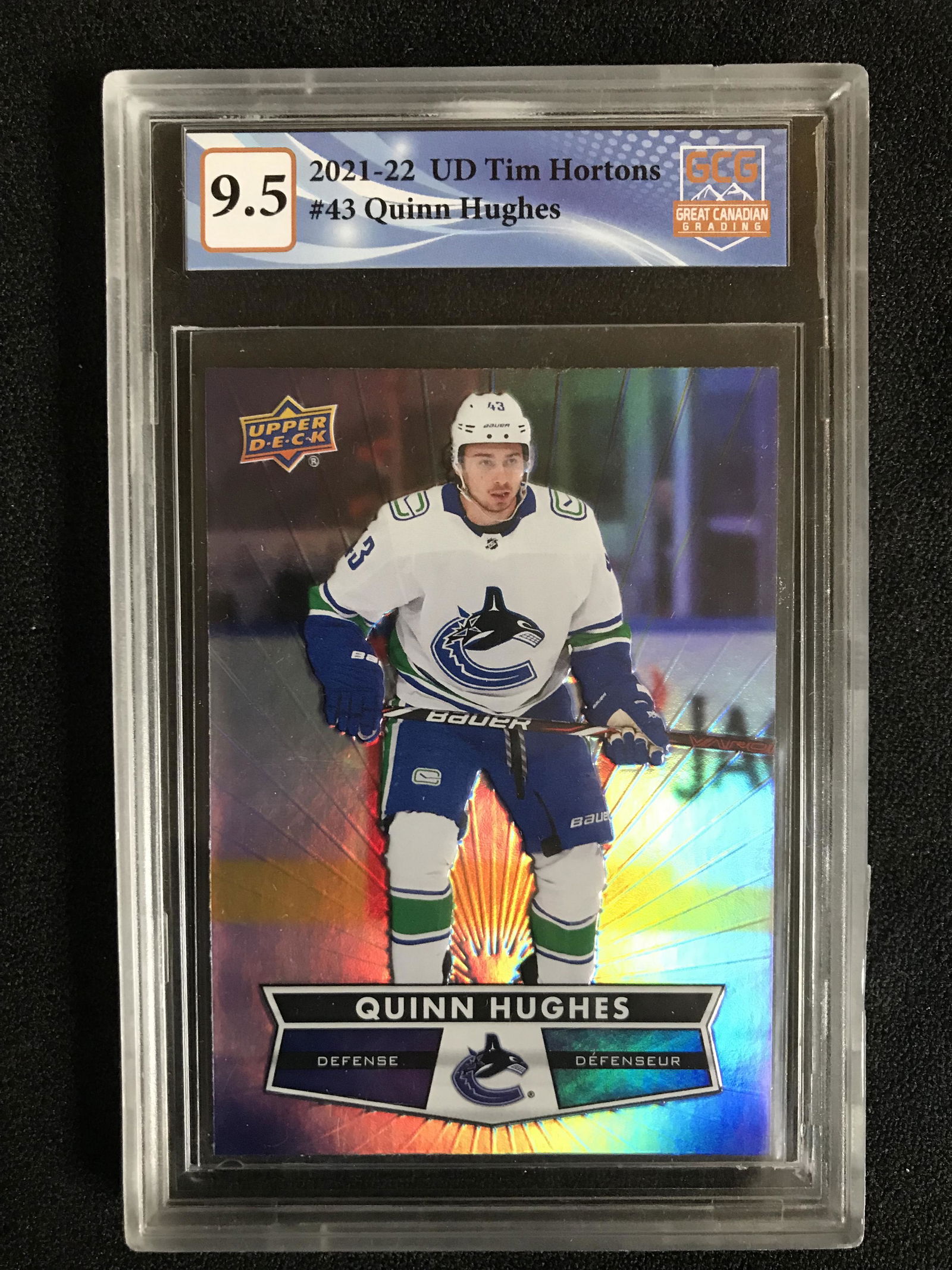 2021-22 UD TIM HORTONS NO.43 QUINN HUGHES (GCG 9.5) (1 of 1)