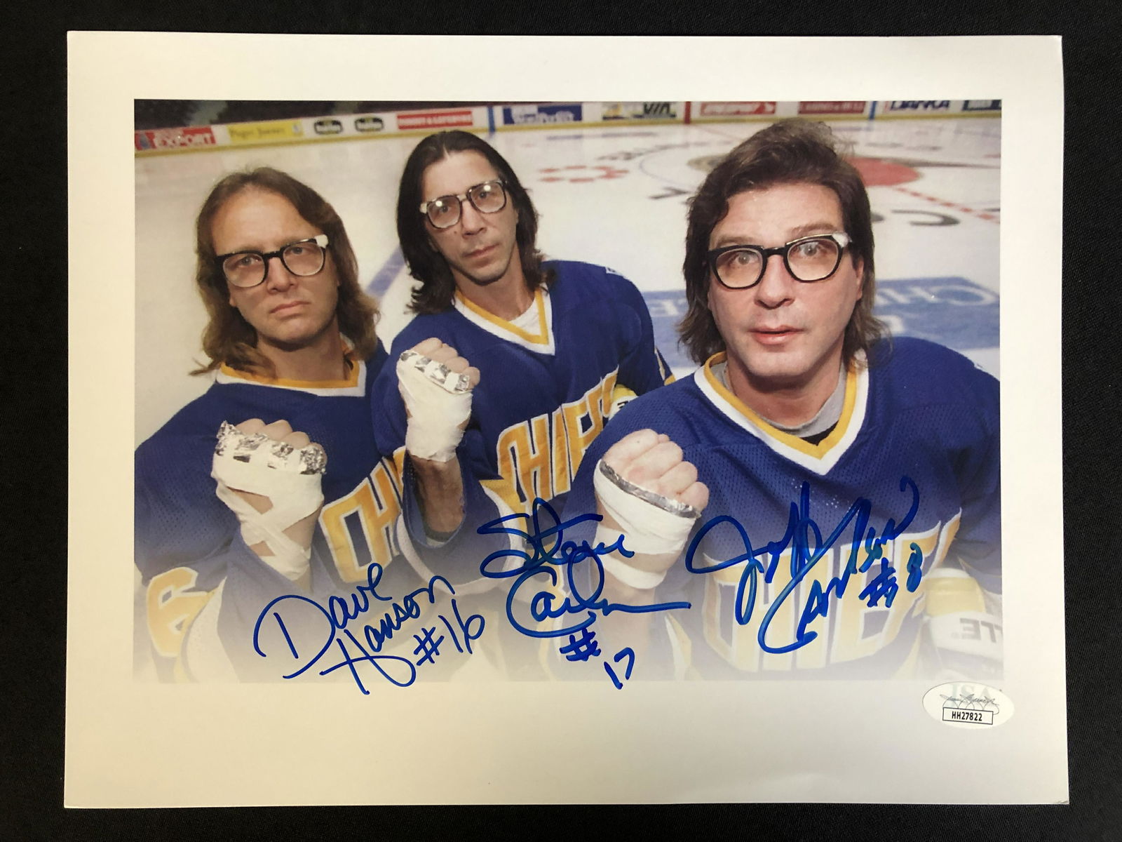 SLAPSHOT THE HANSON BROTHERS TRIPLE SIGNED 8 X 10 (JSA COA) (1 of 1)