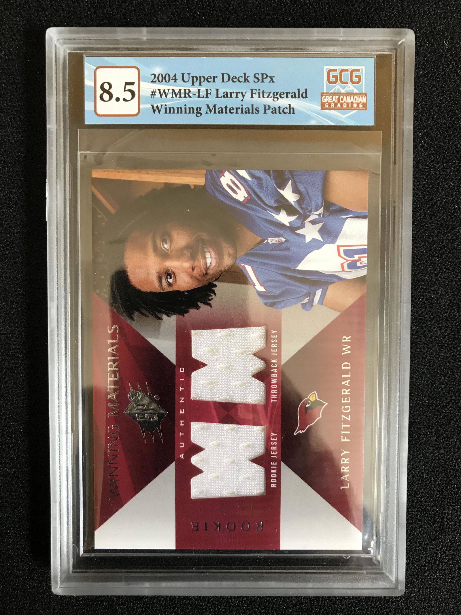 2004 UPPER DECK SPx NO.WMR-LF LARRY FITZGERALD WINNING MATERIALS PATCH (GCG 8.5) (1 of 2)