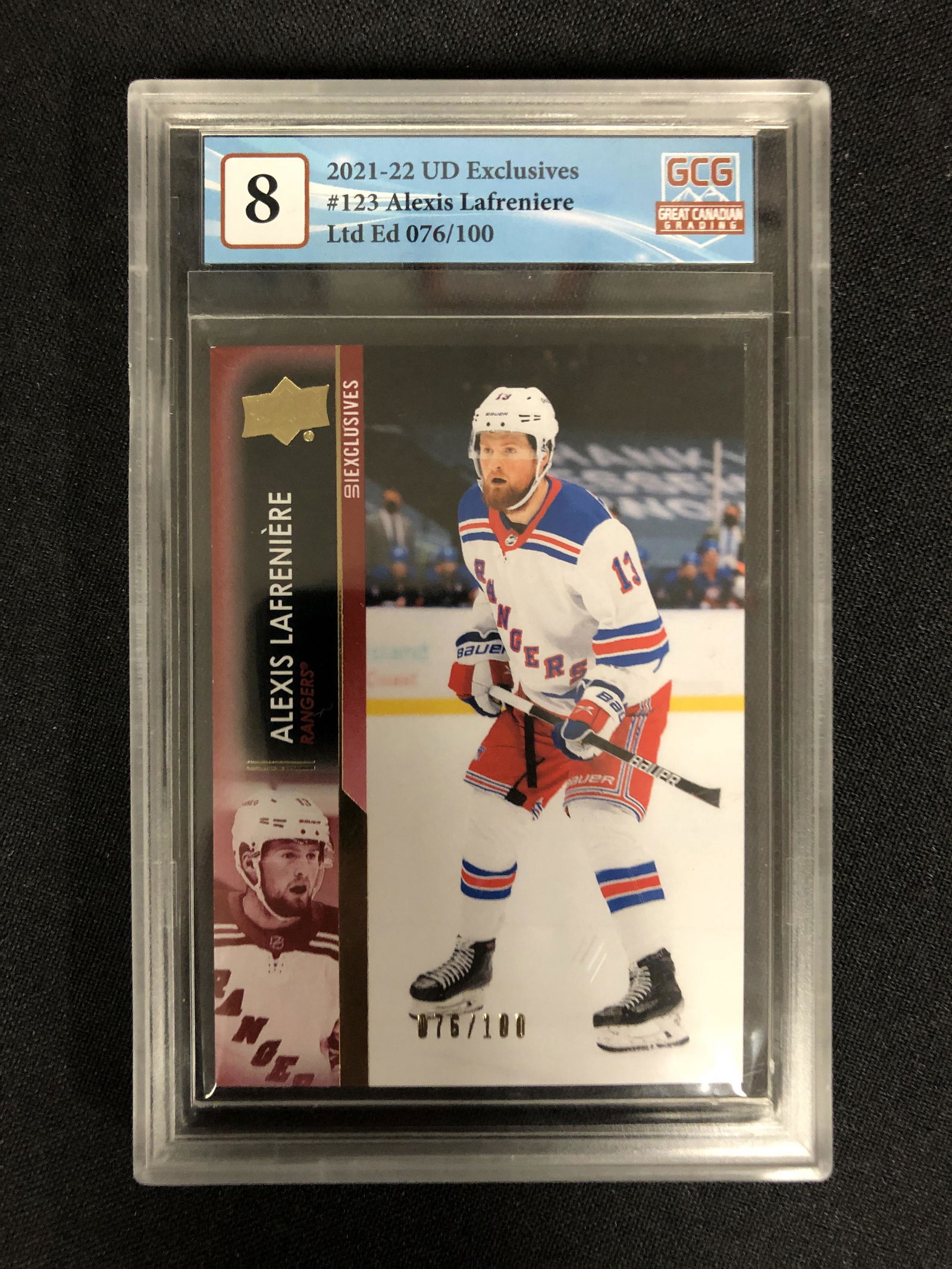 2020-21 UPPER DECK NO. 123 ALEXIS LAFRENIERE EXCLUSIVES 76/100 (GCG 8) (1 of 2)