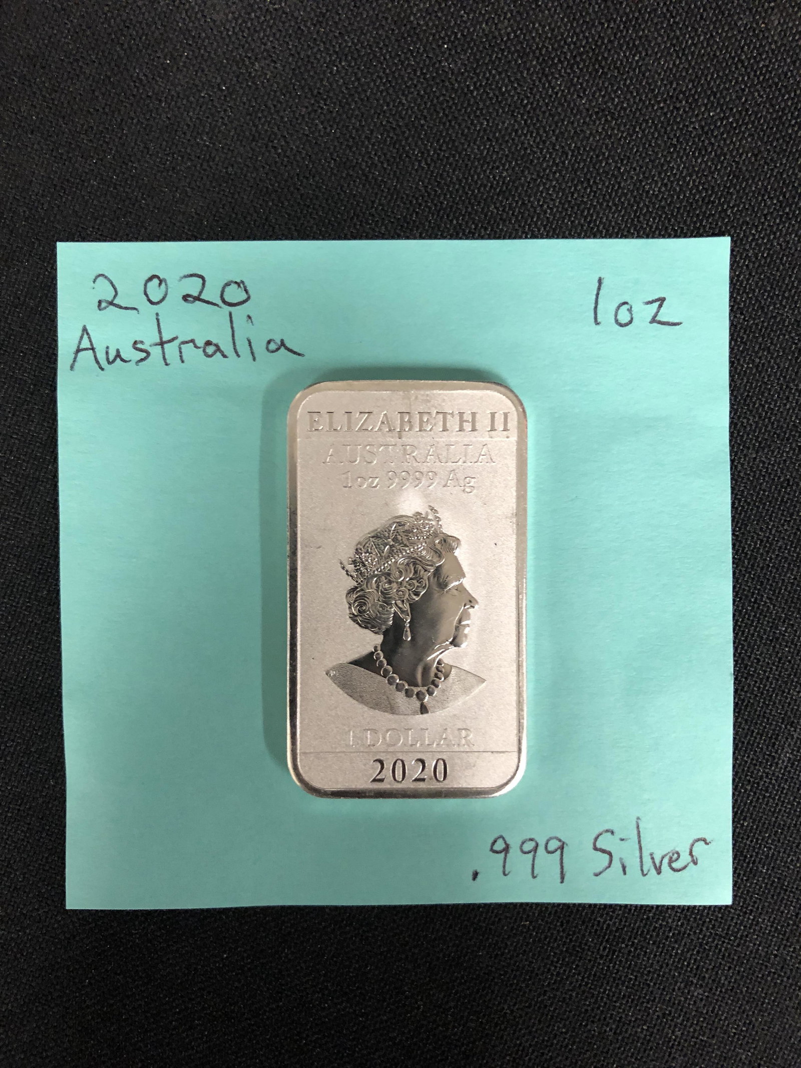 2020 AUSTRALIA 1 OZ 999 SILVER BAR: 2020 AUSTRALIA 1 OZ 999 SILVER BAR