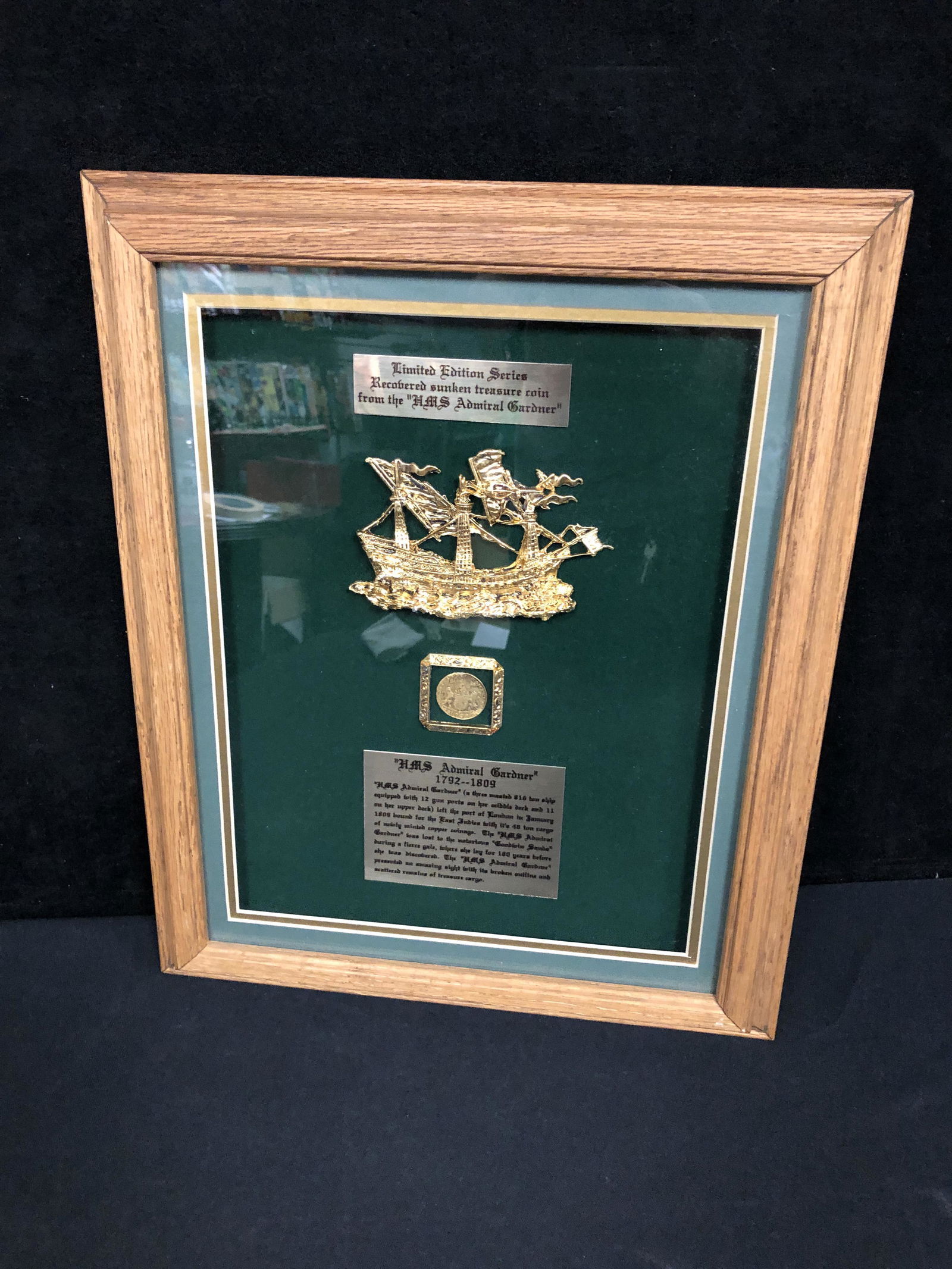 100% AUTHENTIC SHIP WRECK COIN FROM THE 1808 H.M.S ADMIRAL GARDNER FRAMED (1 of 2)
