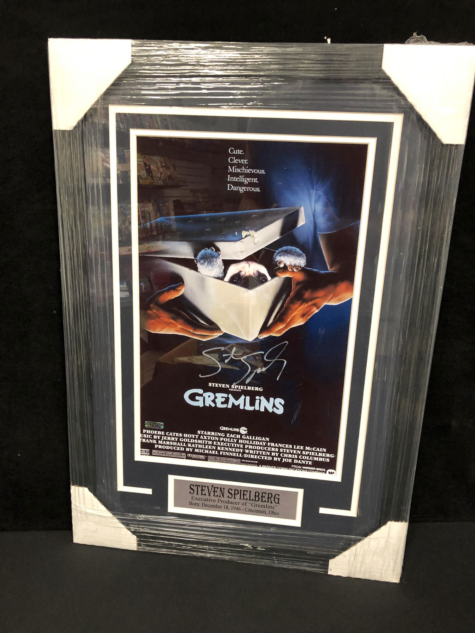 STEVEN SPIELBERG SIGNED FRAMED GREMLINS MINI MOVIE POSTER (COA) (1 of 2)