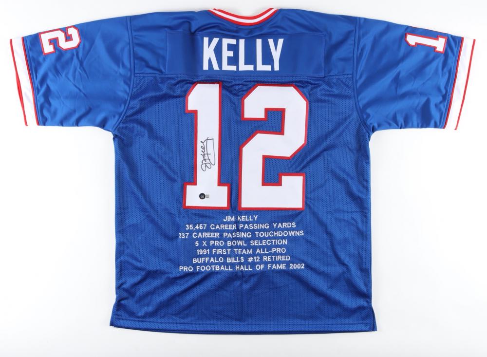 Jim Kelly Signed Career Highlight Stat Jersey (Beckett) (1 of 3)