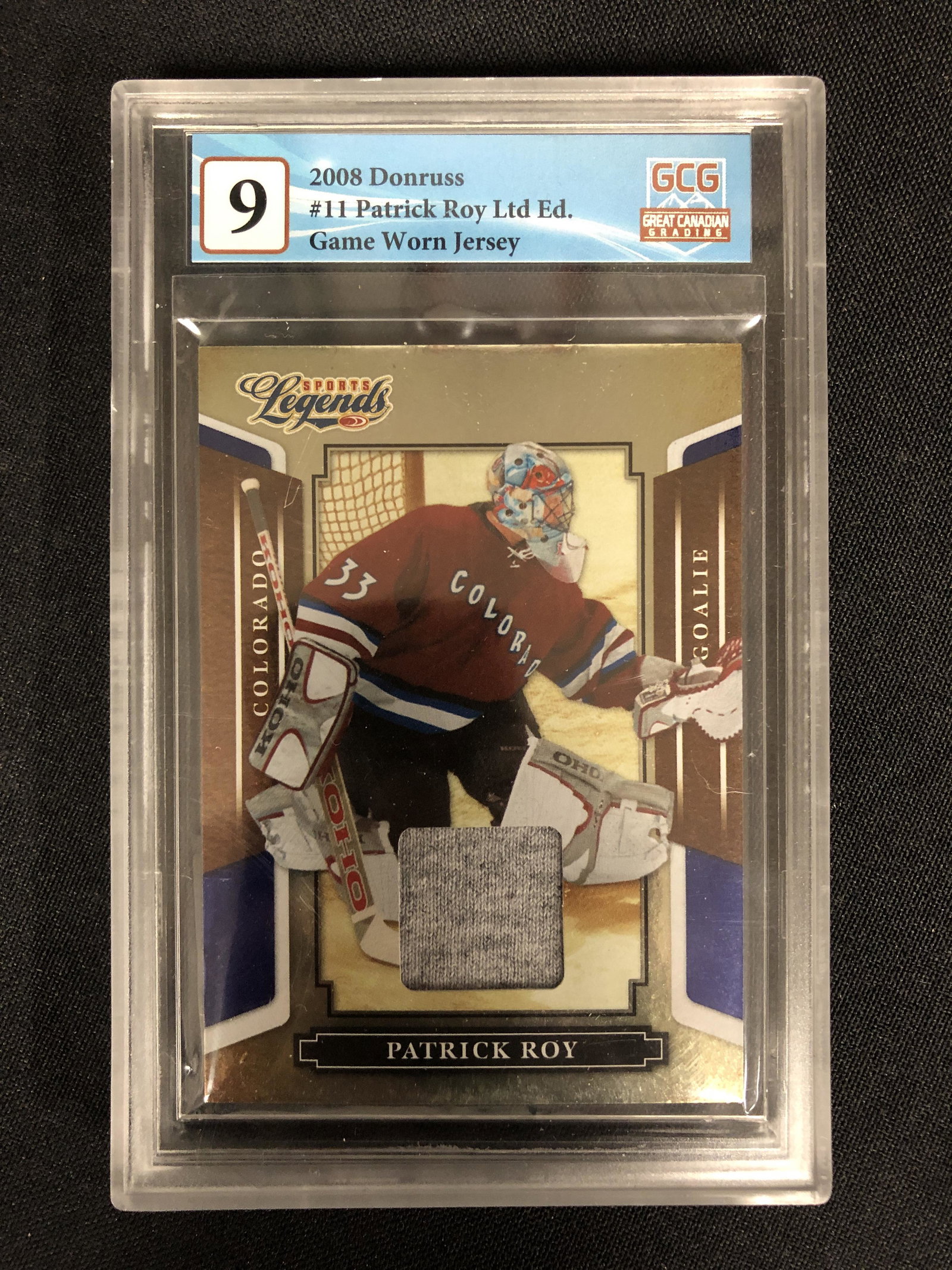2008-09 DONRUSS NO.11 PATRICK ROY LE GAME WORN JERSEY (GCG 9): 2008-09 DONRUSS NO.11 PATRICK ROY LE GAME WORN JERSEY (GCG 9)