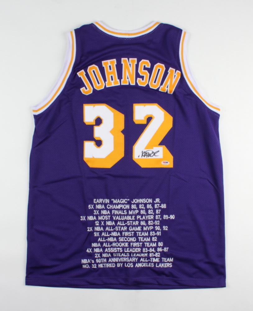 Magic Johnson Signed Career Stat Jersey (PSA): Magic Johnson Signed Career Stat Jersey (PSA)
