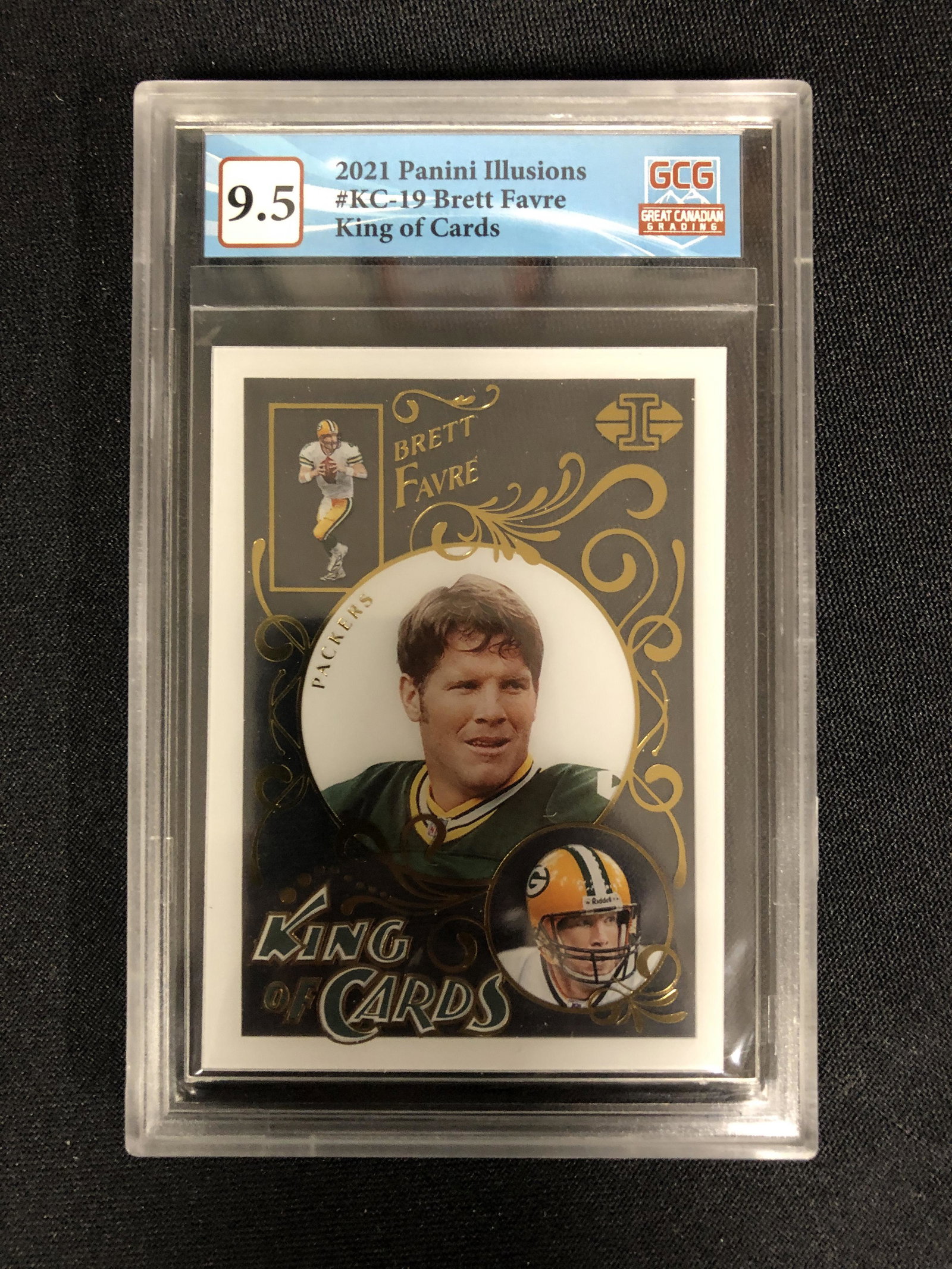 2021 PANINI ILLUSIONS NO.KC-19 BRETT FAVRE KING OF CARDS (GCG 9.5): 2021 PANINI ILLUSIONS NO.KC-19 BRETT FAVRE KING OF CARDS (GCG 9.5)