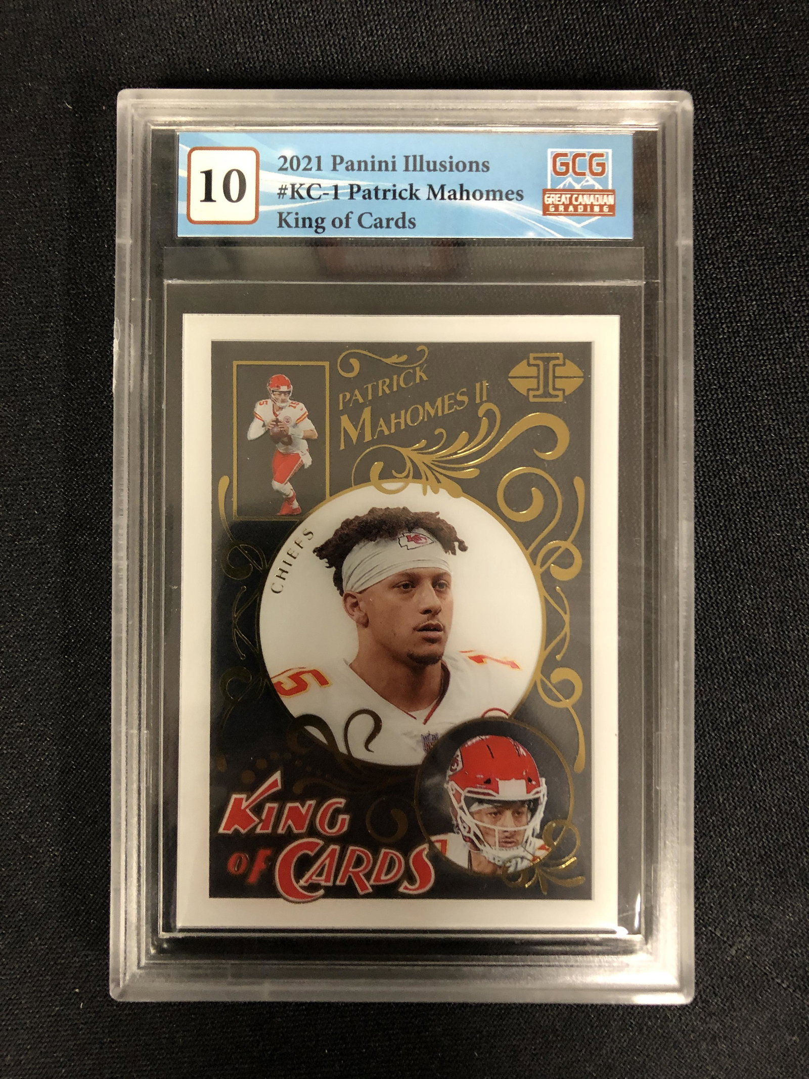 2021 PANINI ILLUSIONS NO.KC-1 PATRICK MAHOMES KING OF CARDS (GCG 10): 2021 PANINI ILLUSIONS NO.KC-1 PATRICK MAHOMES KING OF CARDS (GCG 10)