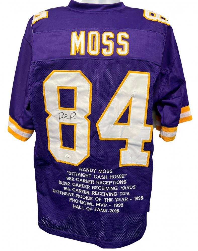 RANDY MOSS SIGNED MINNESOTA VIKINGS CAREER STAT JERSEY (JSA COA): RANDY MOSS SIGNED MINNESOTA VIKINGS CAREER STAT JERSEY (JSA COA)