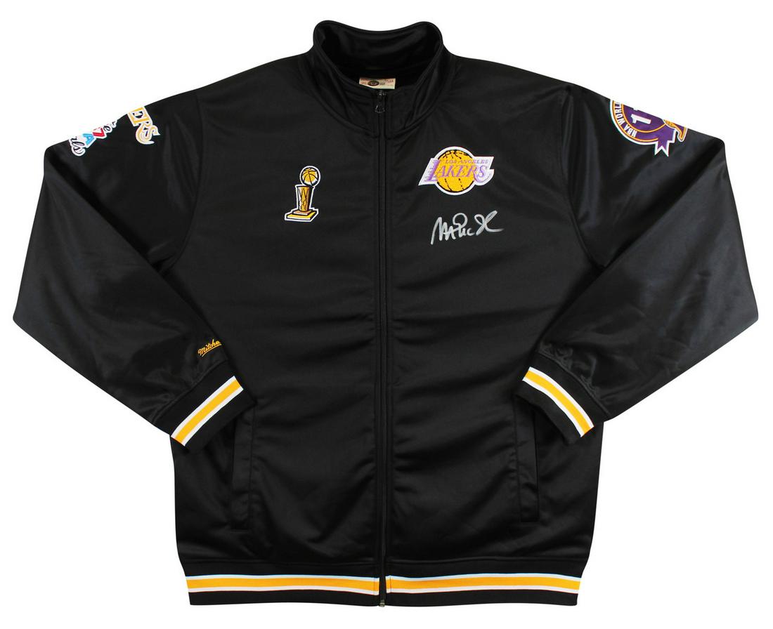 MAGIC JOHNSON SIGNED LA LAKERS BLACK M& N HWC BOMBER JACKET W/PATCHES (BAS WITNESSED) (1 of 3)