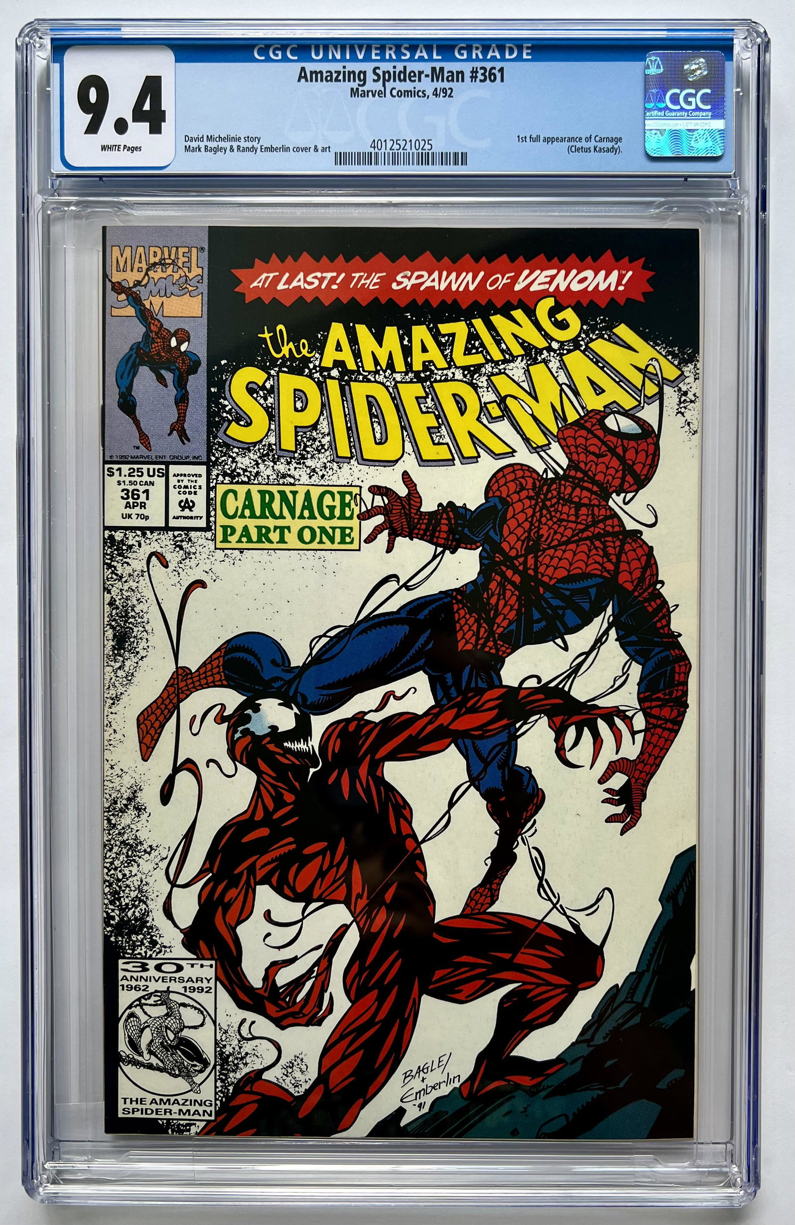 THE AMAZING SPIDER-MAN NO.361 CGC 9.4 (MARVEL COMICS, 1992) (1 of 1)