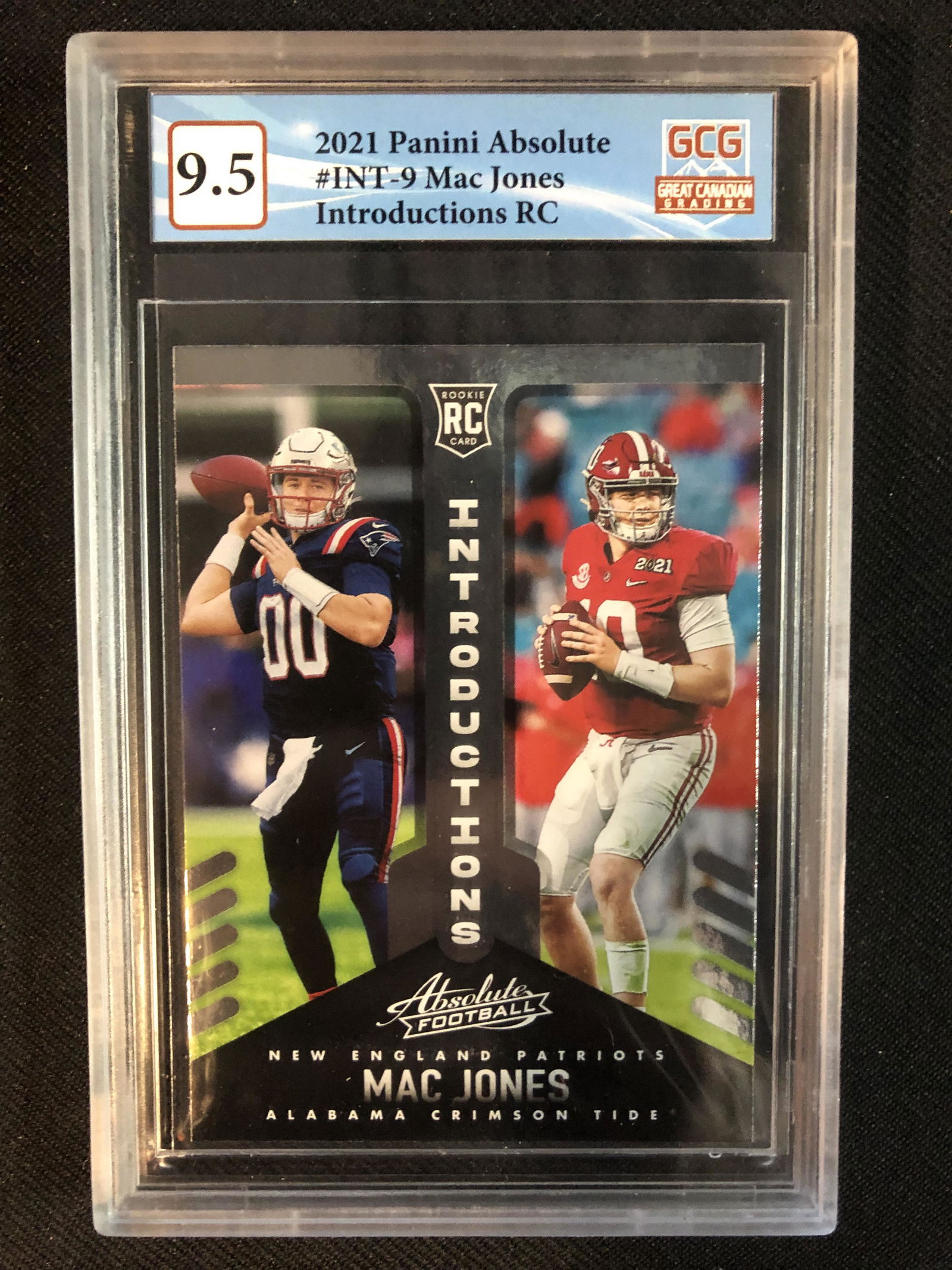 2021 PANINI ABSOLUTE NO.INT-9 MAC JONES INTRODUCTIONS RC (GCG 9.5) (1 of 1)