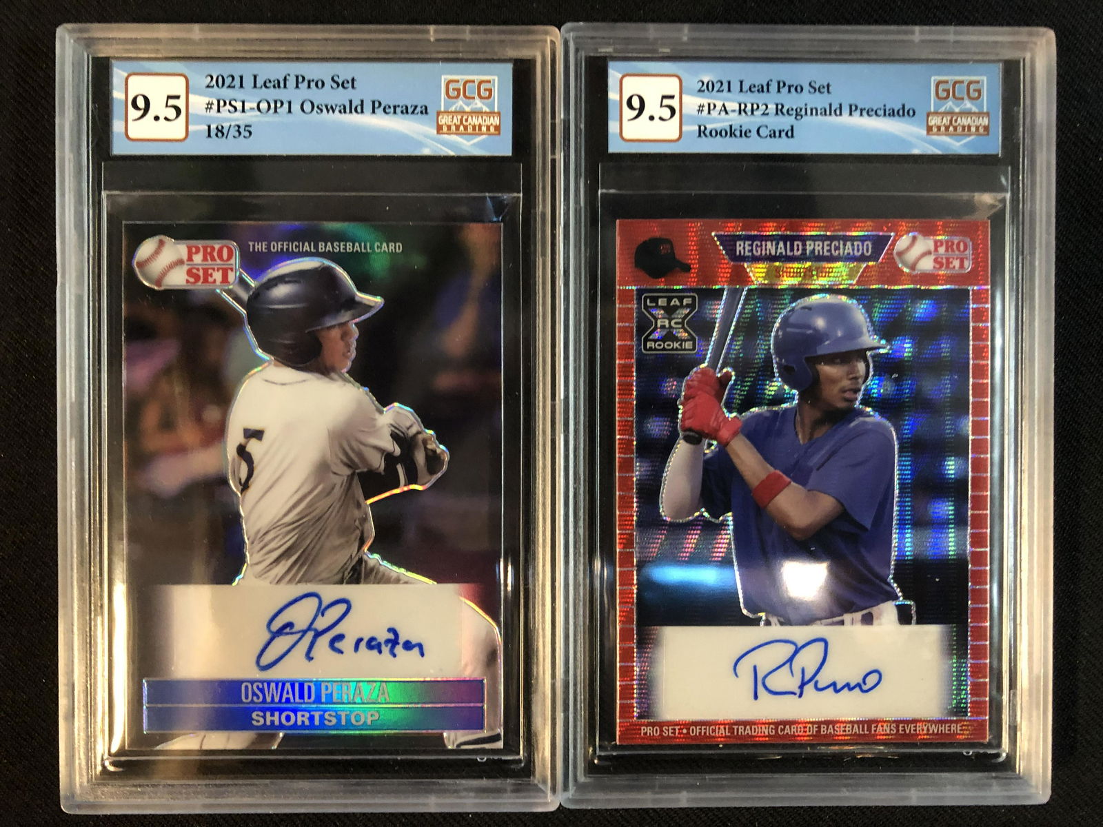 2021 LEAF PRO SET GCG GRADED 9.5 BASEBALL CARD LOT (OSWALD PERAZA/ REGINALD PRECIADO) (1 of 1)