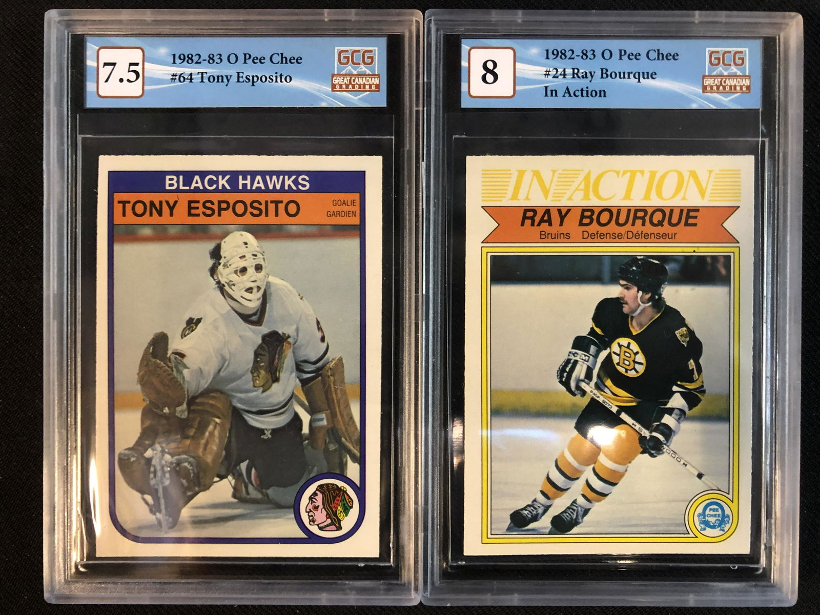 1982-83 O-PEE-CHEE GCG HIGH GRADE HOCKEY CARD LOT (TONY ESPOSITO/ RAY BOURQUE) (1 of 1)