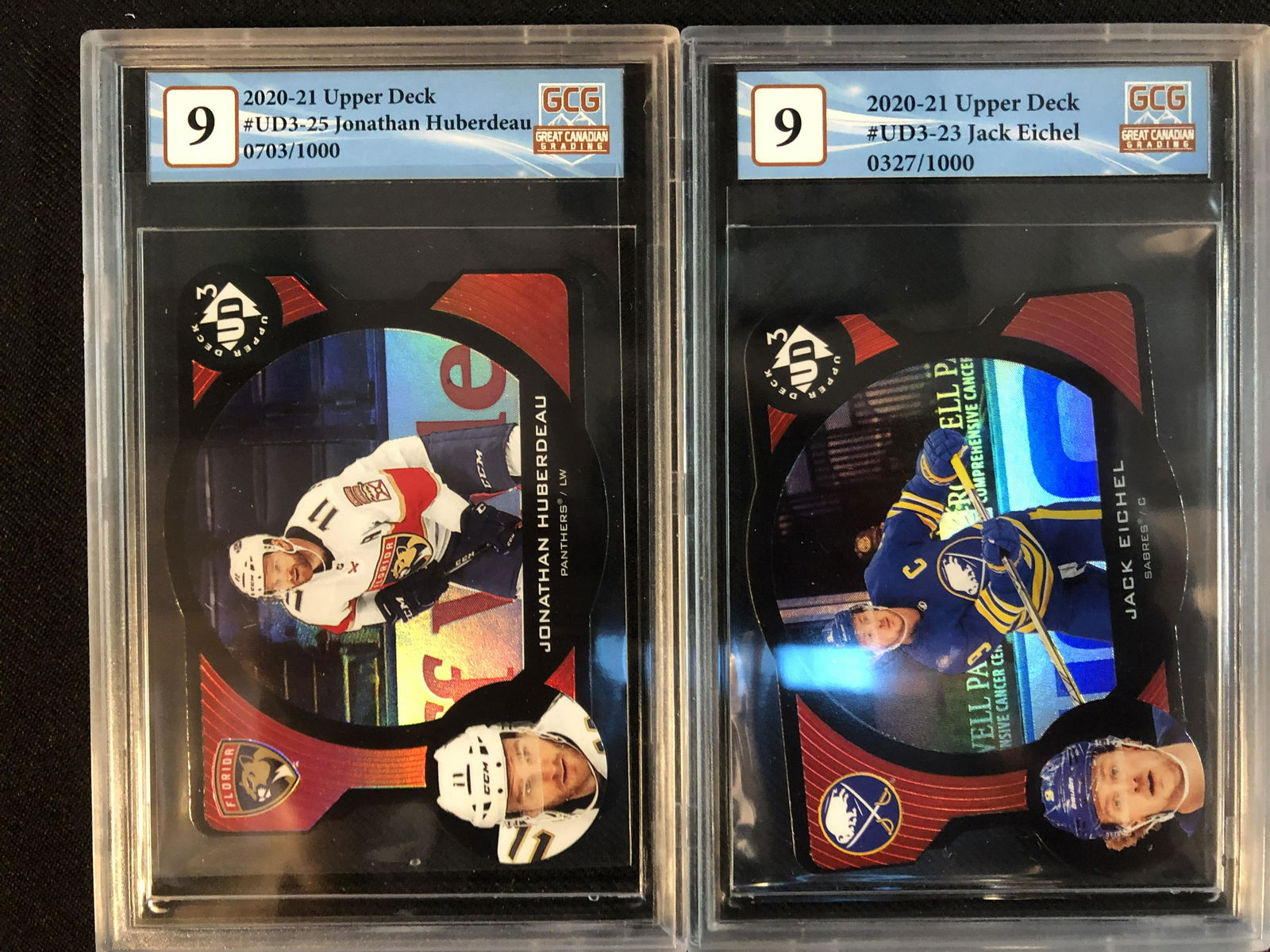 2020-21 UPPER DECK GCG GRADED 9 HOCKEY CARD LOT (JONATHAN HUBERDEAU/ JACK EICHEL) (1 of 1)
