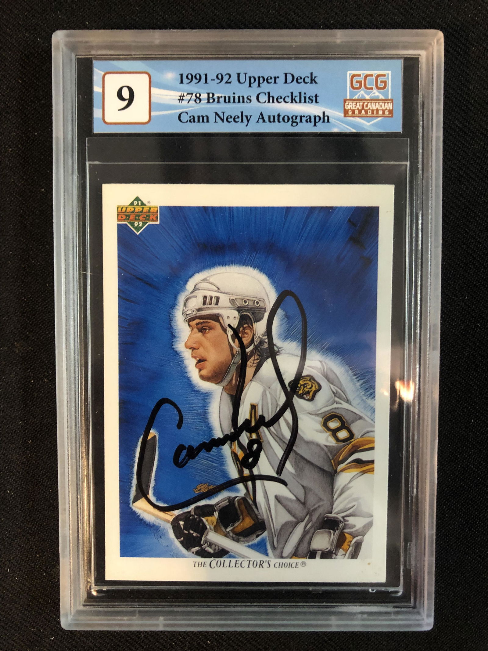 1991-92 UPPER DECK NO.78 BRUINS CHECKLIST CAM NEELY AUTOGRAPH (GCG 9) (1 of 1)