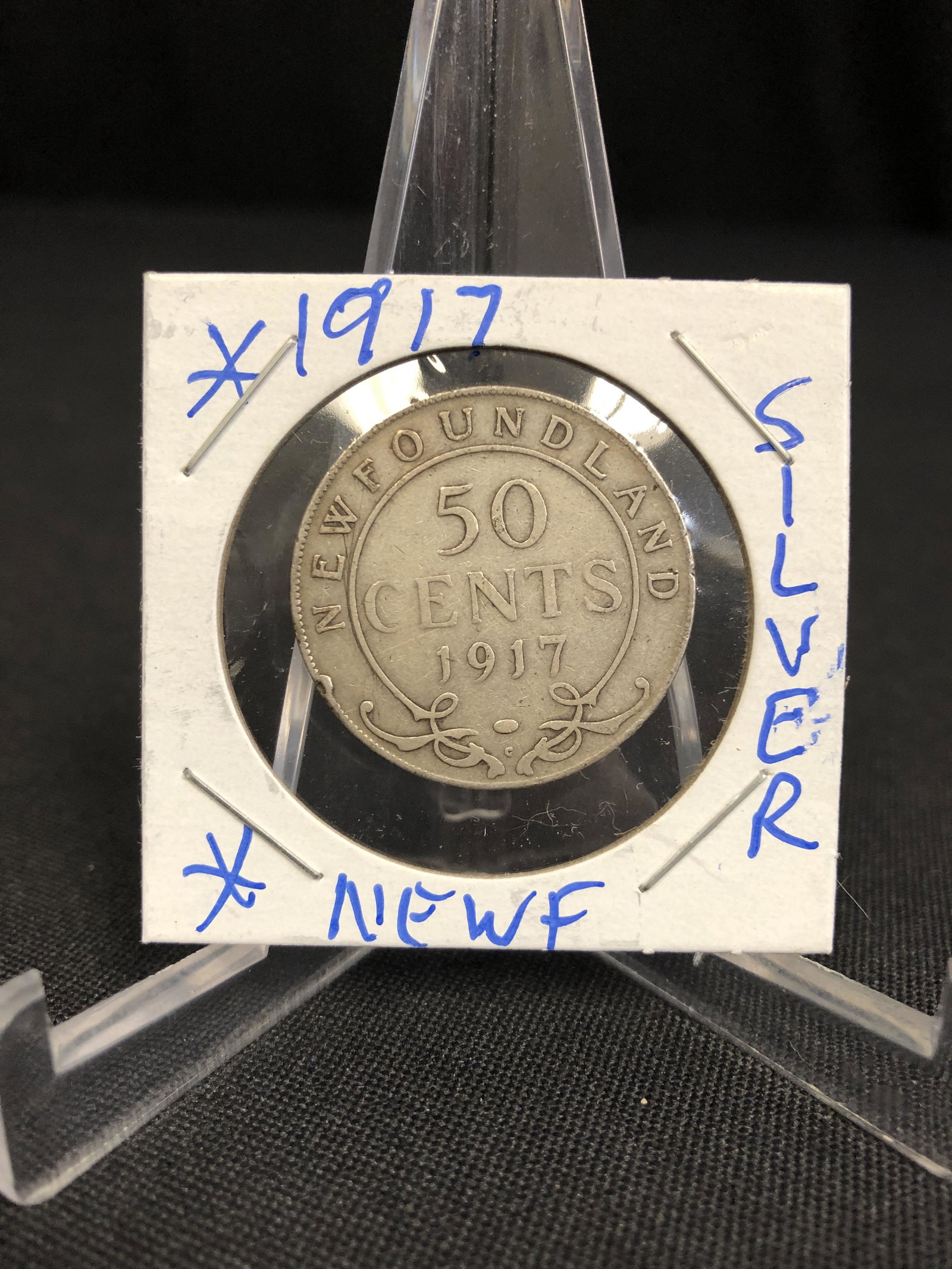 1917 50 CENTS NEWFOUNDLAND SILVER COIN .925 SILVER (1 of 1)