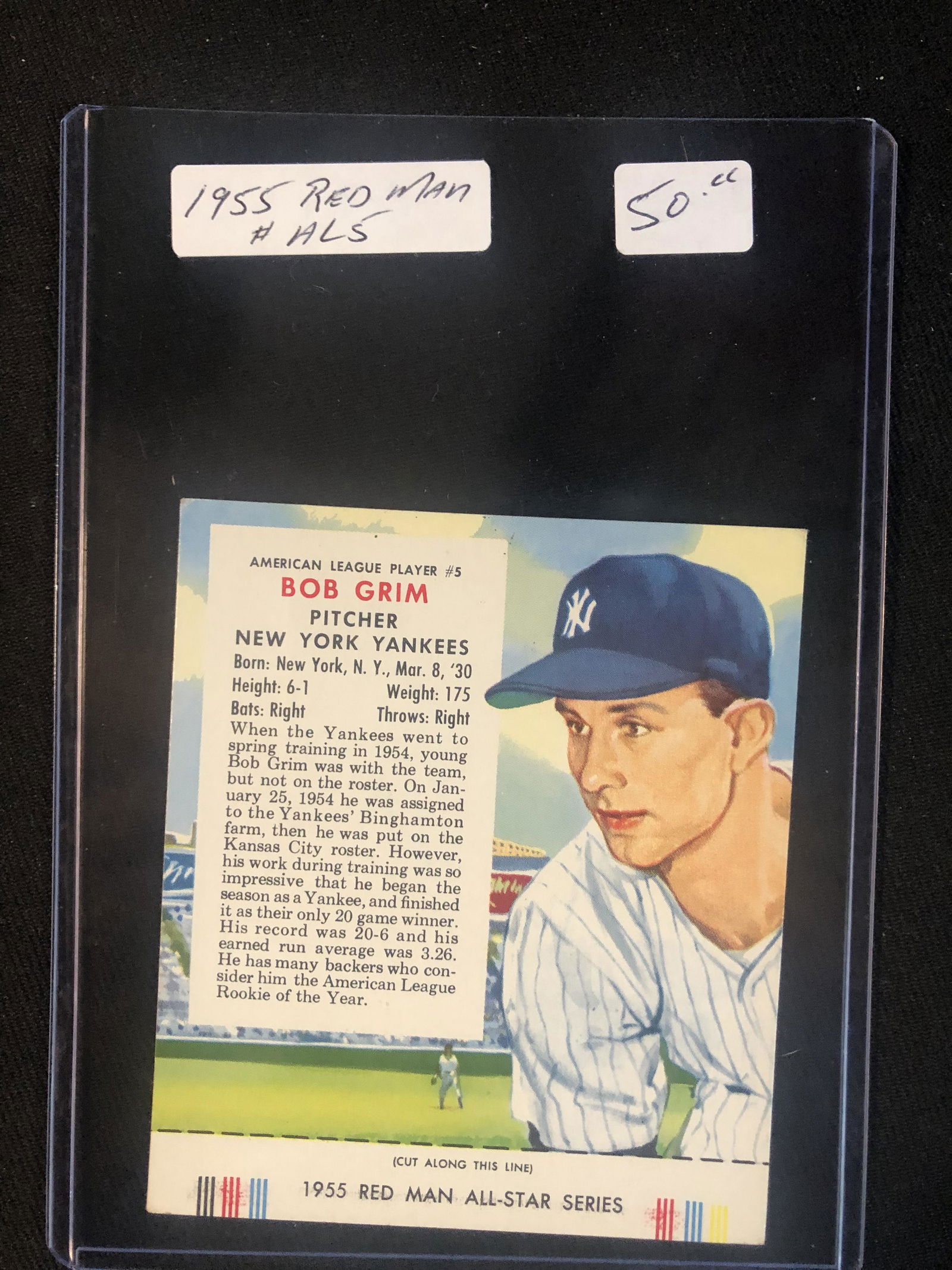 1955 RED MAN BOB GRIM TRADING CARD #AL5 (1 of 2)