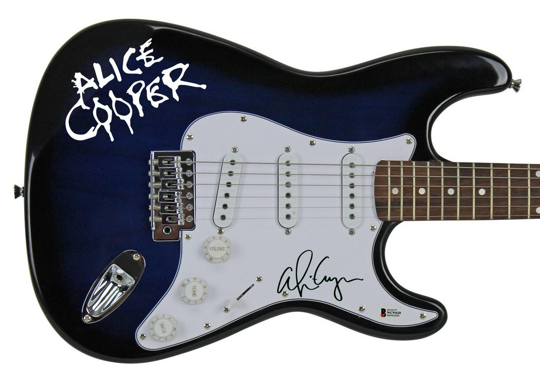 Alice Cooper Authentic Signed Blue Sunburst Electric Guitar w/ Decal (BAS Witnessed) (1 of 1)