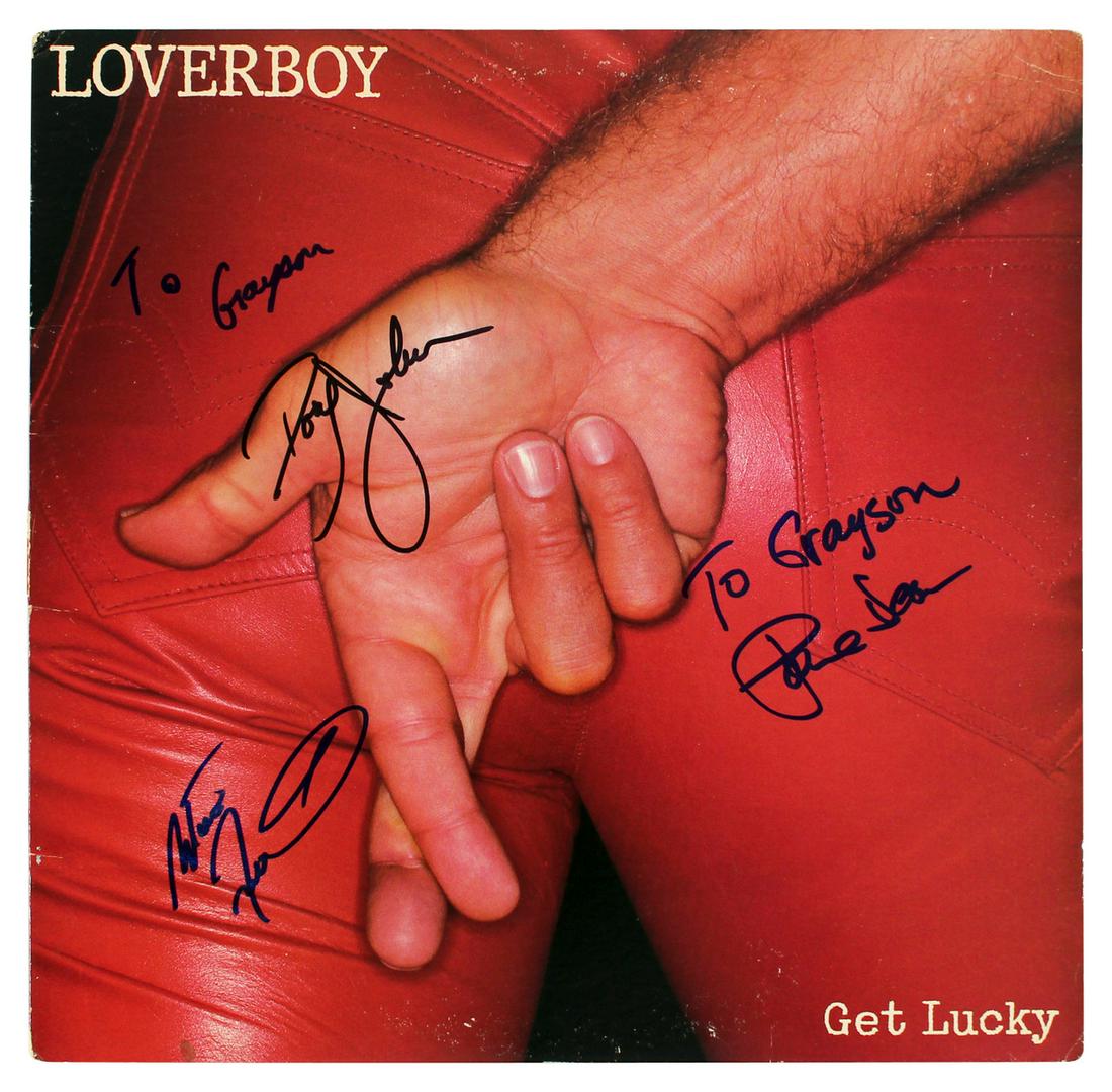 Loverboy (3) Dean, Johnson & Frenette Signed Get Lucky Album Cover (BAS Witnessed) (1 of 2)