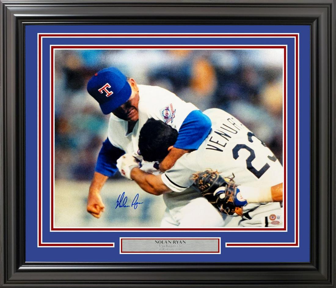 NOLAN RYAN SIGNED CUSTOM FRAMED PHOTO (BECKETT COA) (1 of 1)