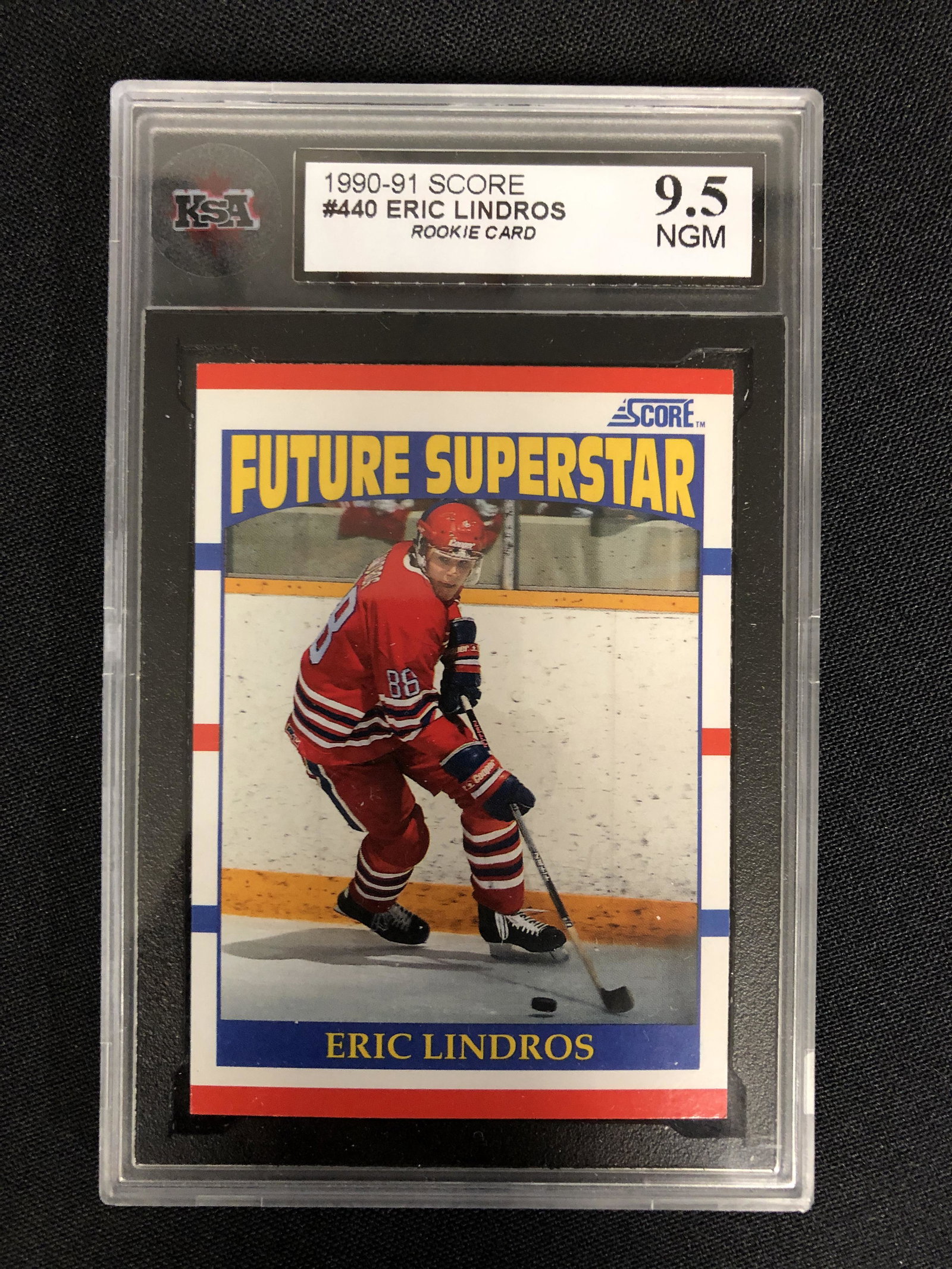 1990-91 SCORE NO.440 ERIC LINDROS ROOKIE CARD (KSA 9.5 NGM): 1990-91 SCORE NO.440 ERIC LINDROS ROOKIE CARD (KSA 9.5 NGM)
