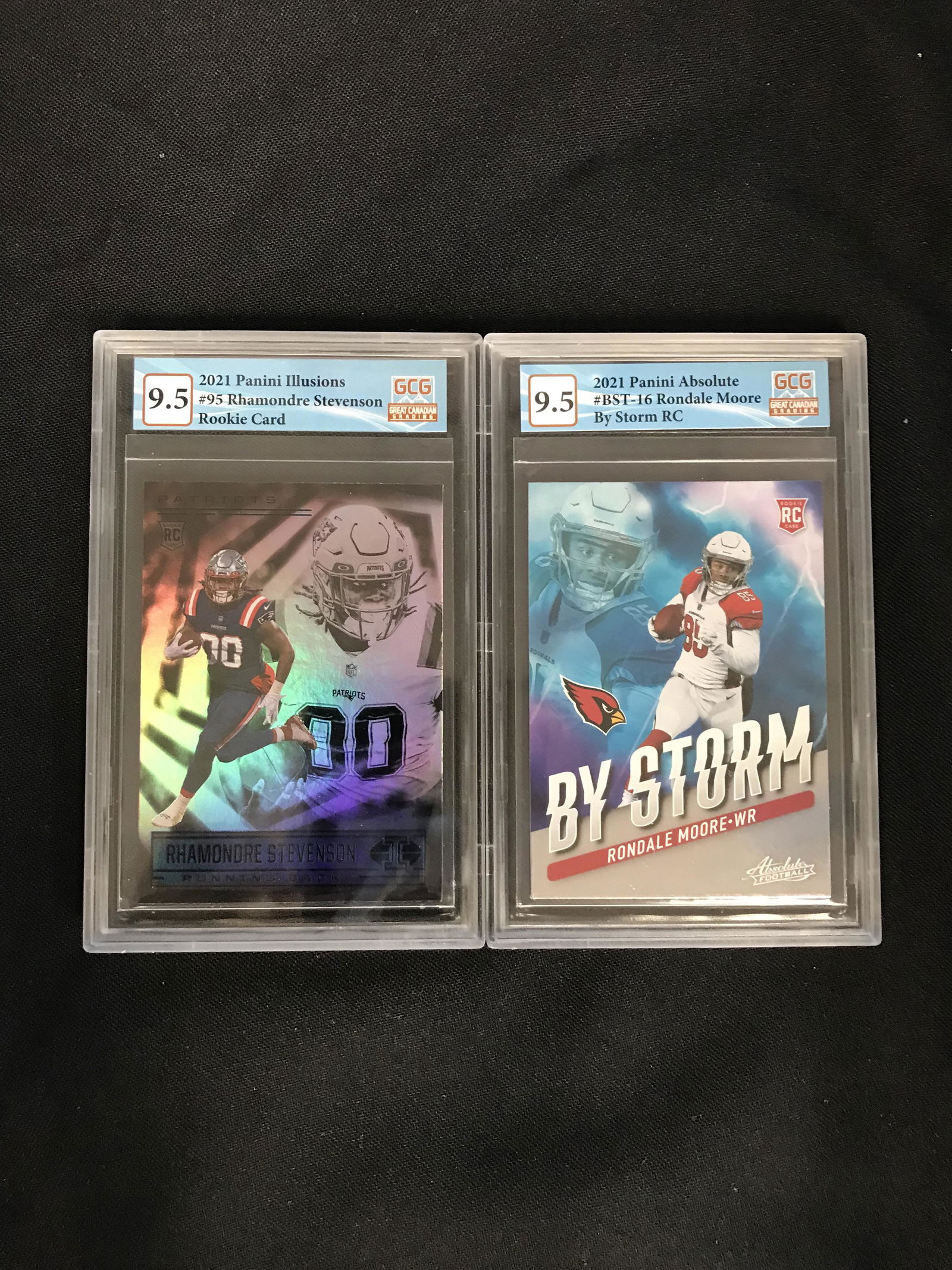 GCG HIGH GRADE 2021 PANINI ABSOLUTE FOOTBALL ROOKIE CARD LOT (RHAMONDRE STEVENSON/ RONDALE MOORE) (1 of 1)