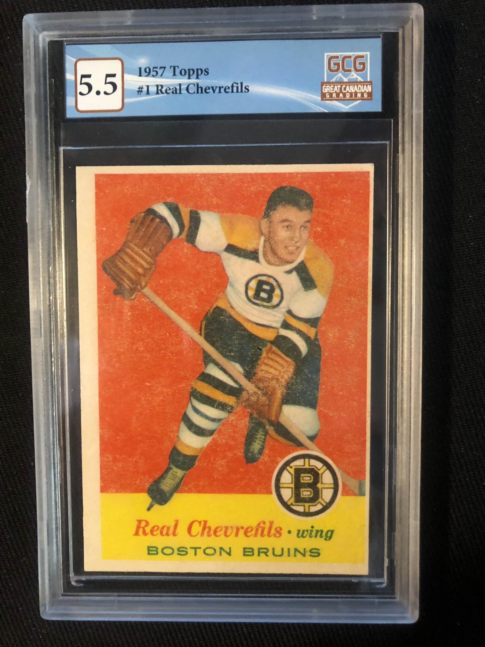 1957 TOPPS NO.1 REAL CHEVREFILS (GCG 5.5) (1 of 2)