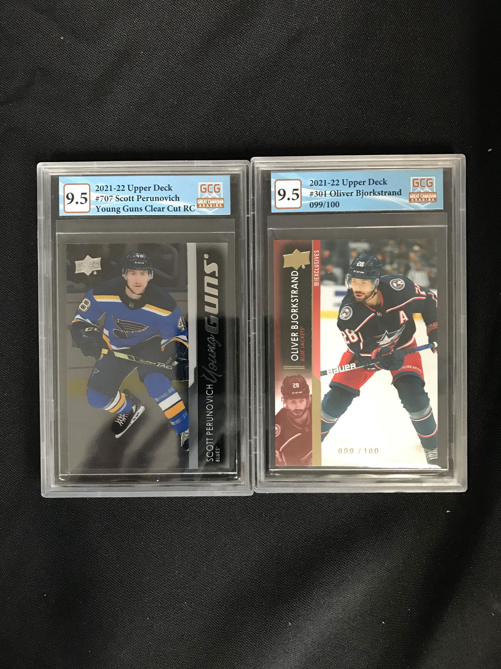 GCG HIGH GRADE 2021-22 UPPER DECK HOCKEY CARD LOT (SCOTT PERUNOVICH/ OLIVER BJORKSTRAND) (1 of 1)