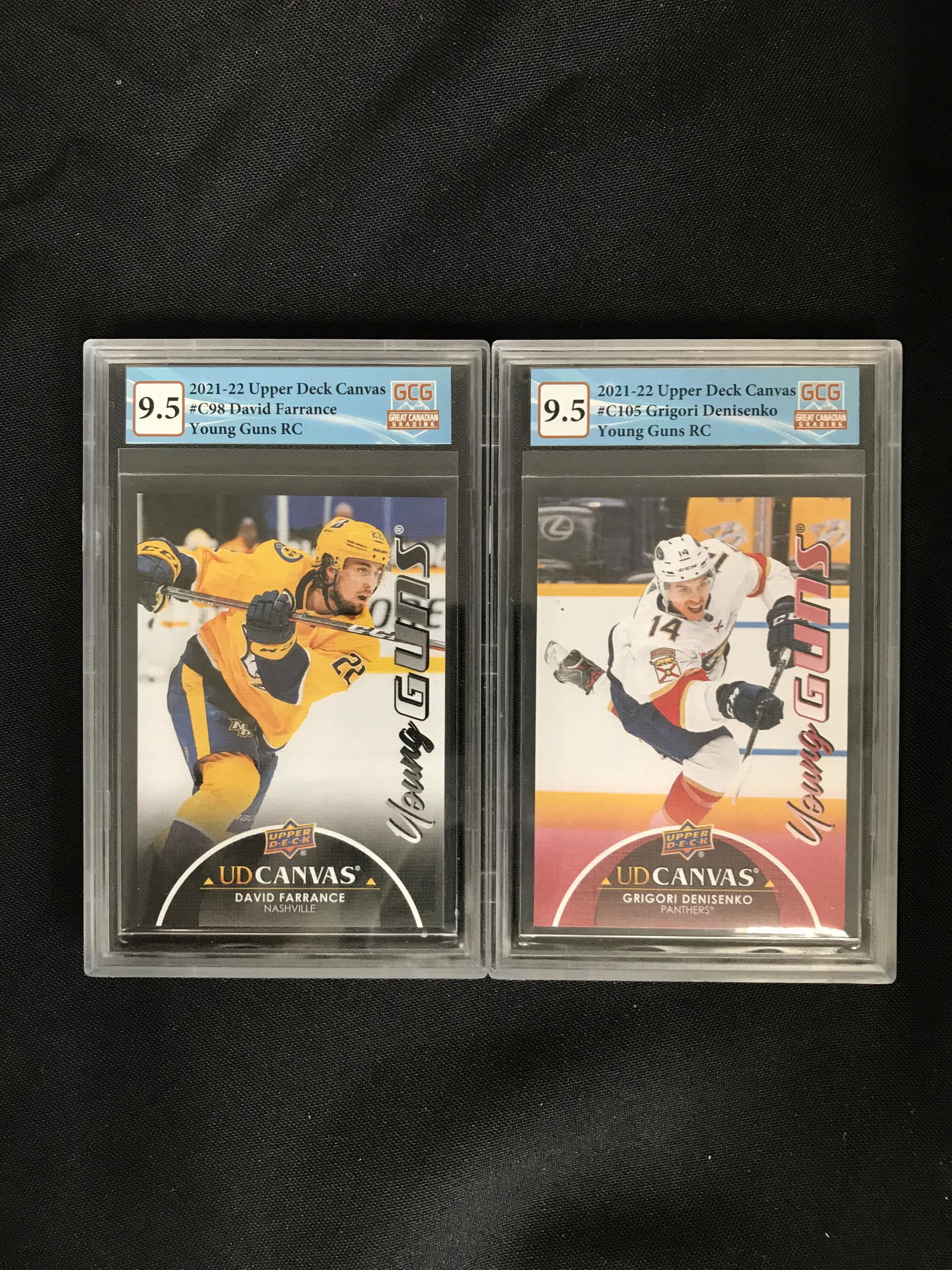 GCG HIGH GRADE 2021-22 UPPER DECK CANVAS HOCKEY ROOKIE CARD LOT (DAVID FARRANCE/ GRIGORI DENISENKO) (1 of 1)