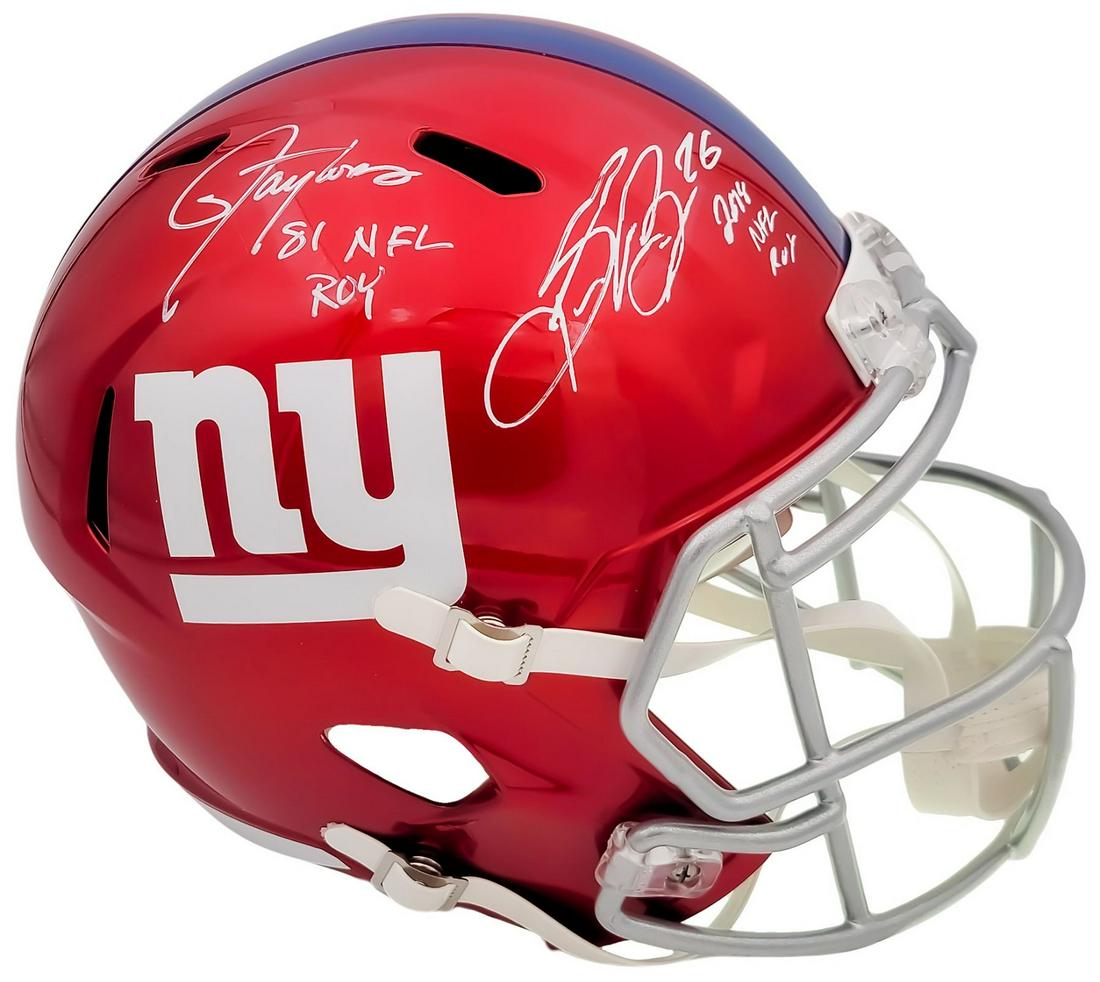 Lawrence Taylor & Saquon Barkley Autographed NY Giants Red Full Size Authentic Speed Helmet Beckett (1 of 4)
