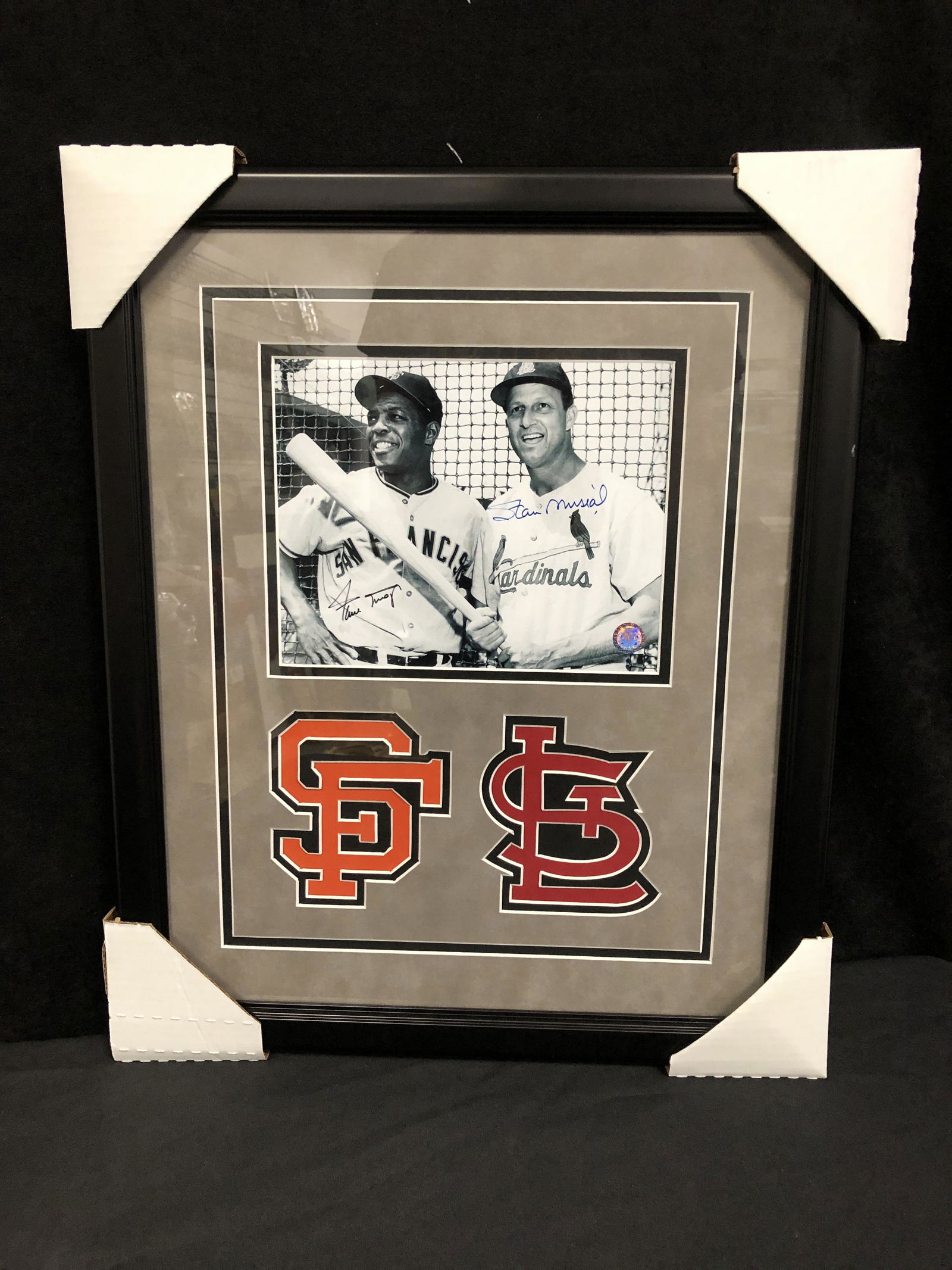 WILLIE MAYS AND STAN MUSIAL DUAL SIGNED 16 X 20 CUSTOM FRAMED DISPLAY (GFA COA) (1 of 2)