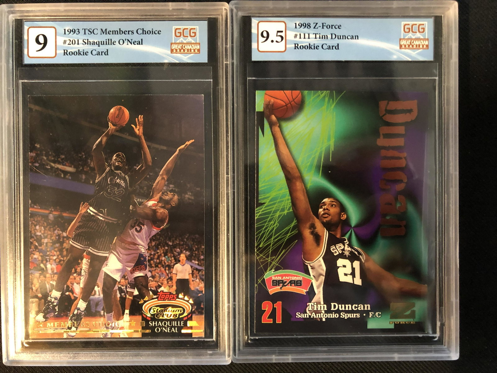 HIGH GRADED SHAQUILLE ONEAL AND TIM DUNCAN ROOKIE CARD LOT: HIGH GRADED SHAQUILLE ONEAL AND TIM DUNCAN ROOKIE CARD LOT