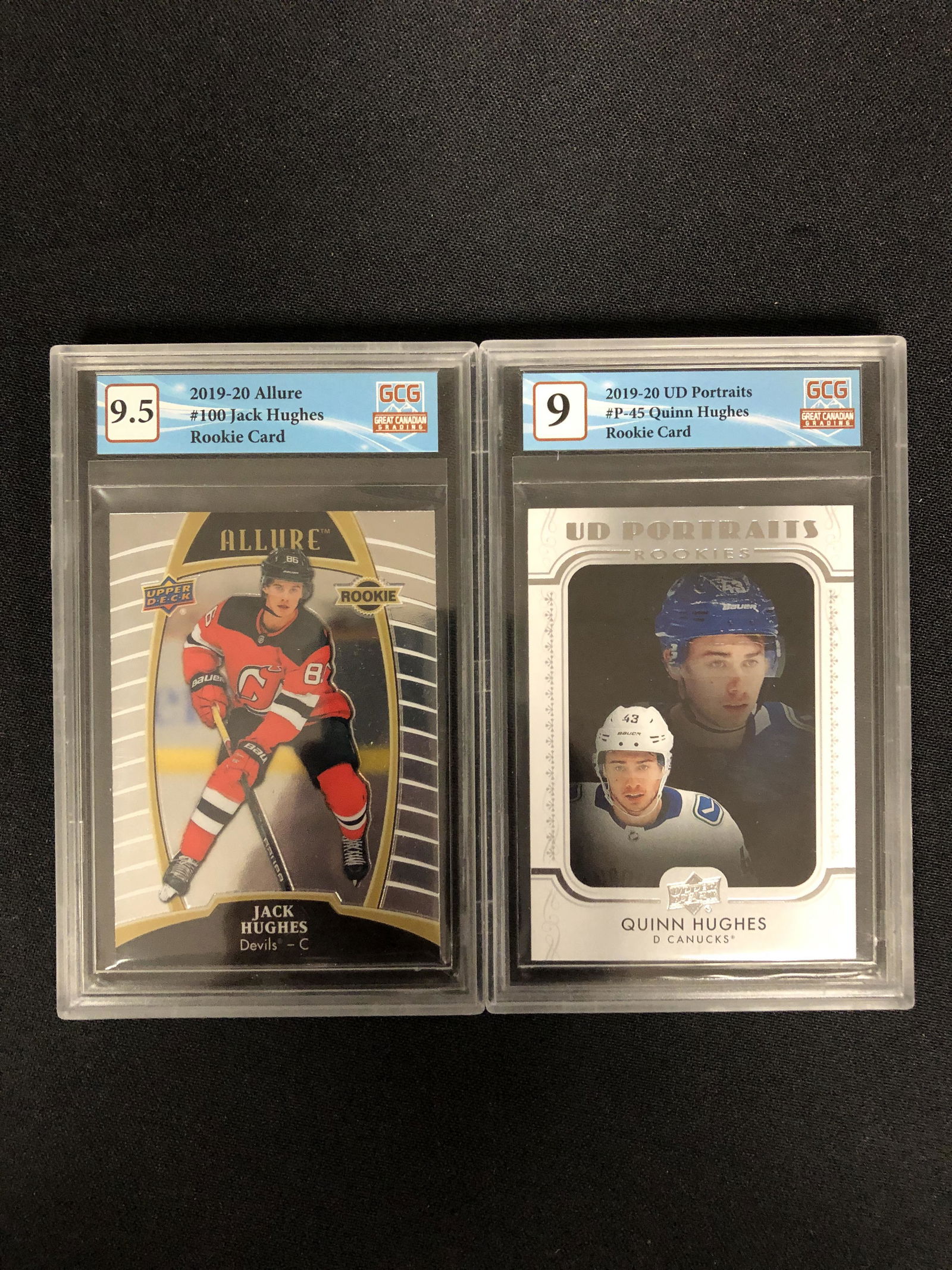 QUINN HUGHES AND JACK HUGHES GRADED ROOKIE CARD LOT (GCG 9 AND 9.5) (1 of 1)