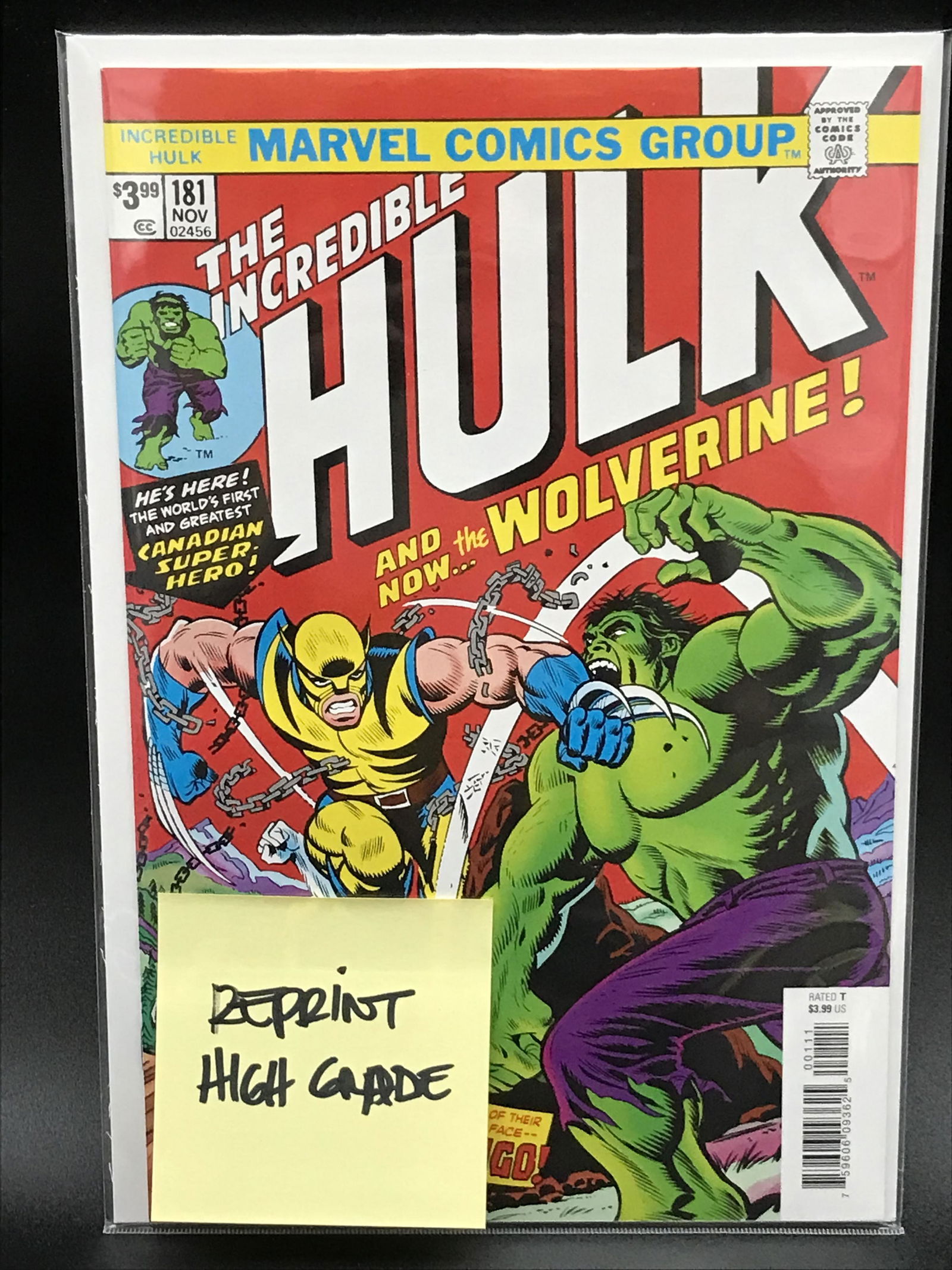 MARVEL COMICS THE INCREDIBLE HULK #181 HIGH GRADE REPRINT (1ST APPEARANCE WOLVERINE) (1 of 1)