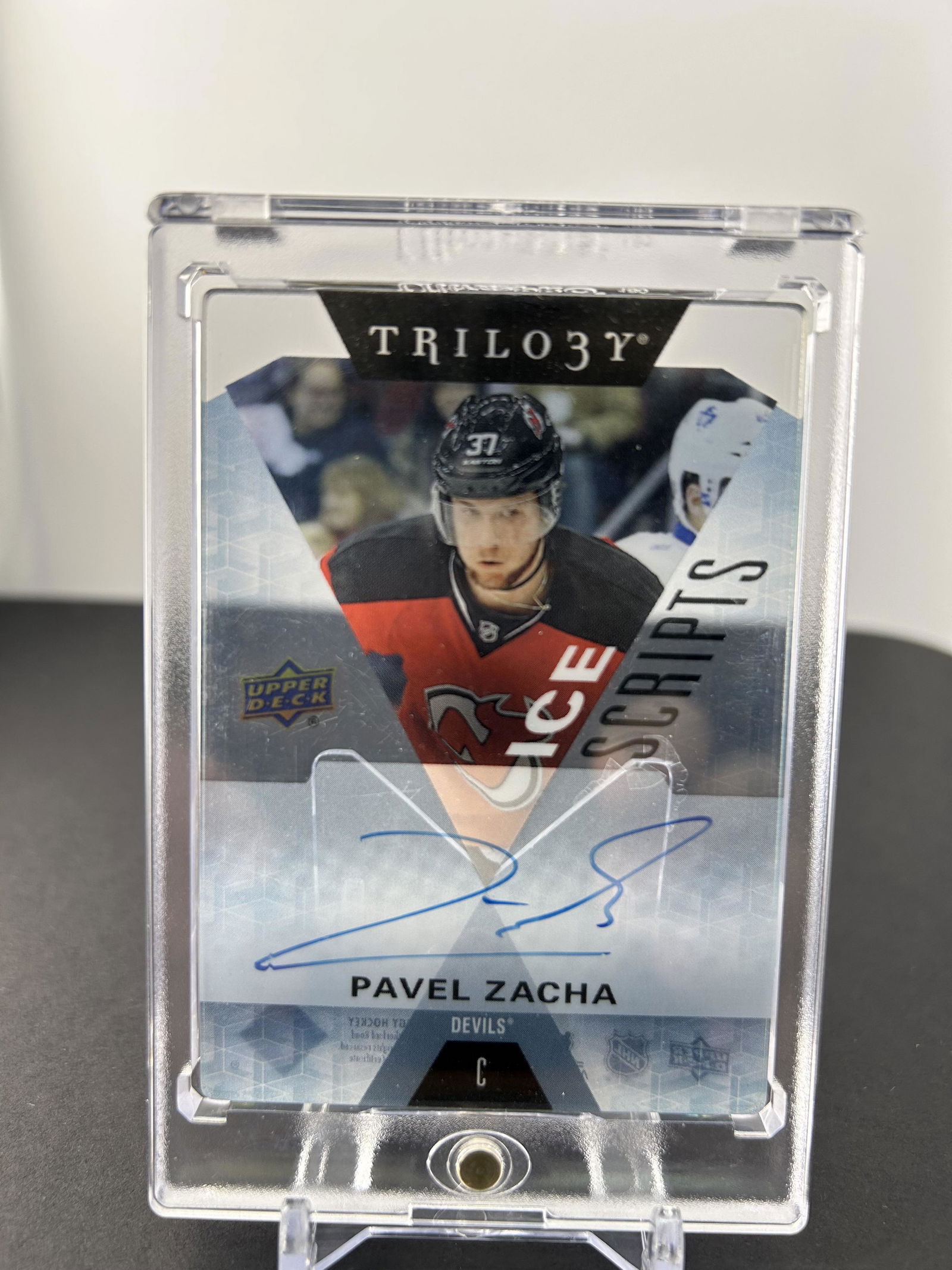 2016-17 TRILOGY ICE SCRIPTS No. IS-PZ PAVEL ZACHA AUTOGRAPHED ROOKIE CARD (1 of 2)