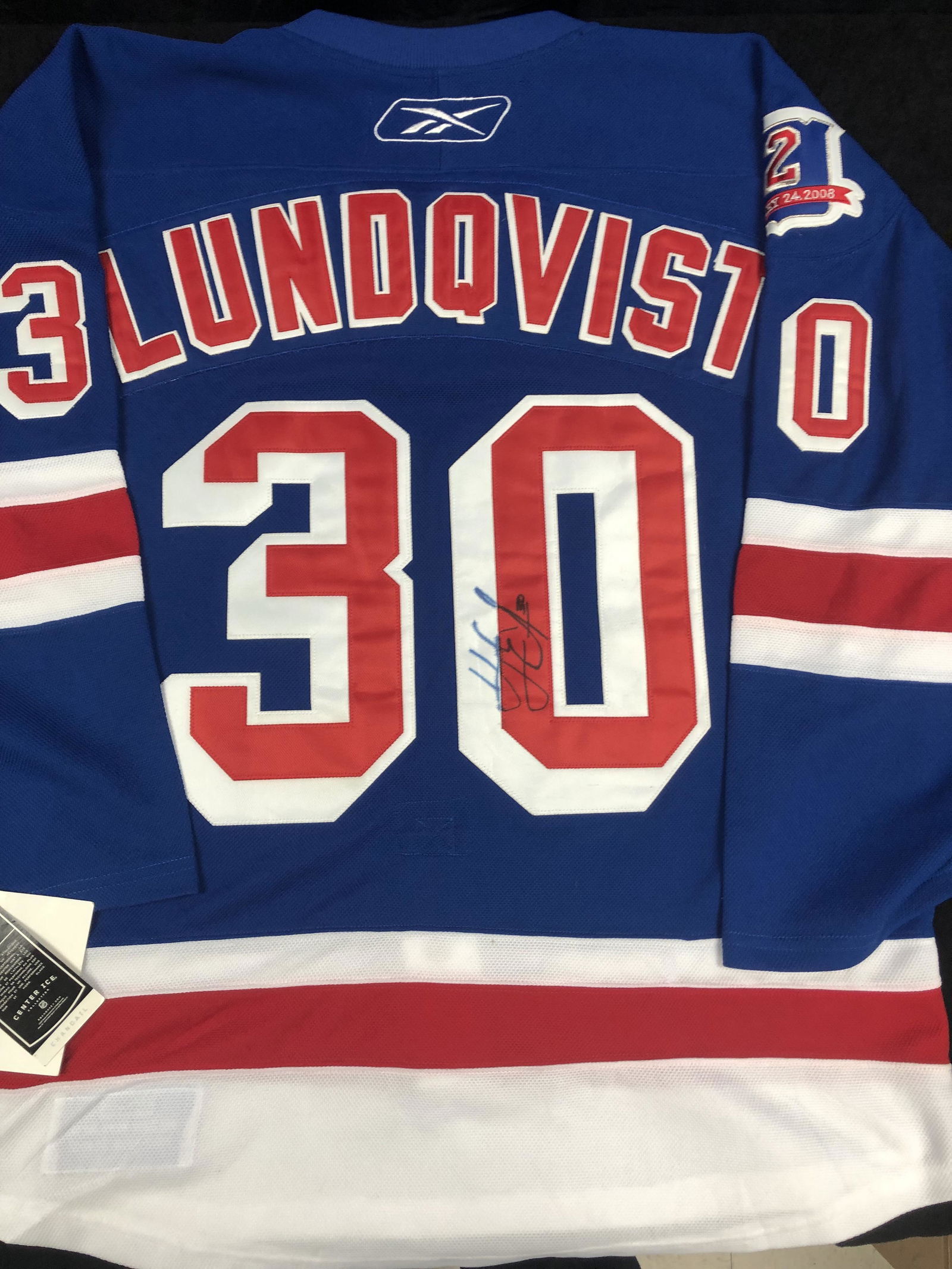 HENRIK LUNDQUIST SIGNED NEW YORK RANGERS REEBOK JERSEY: HENRIK LUNDQUIST SIGNED NEW YORK RANGERS REEBOK JERSEY
