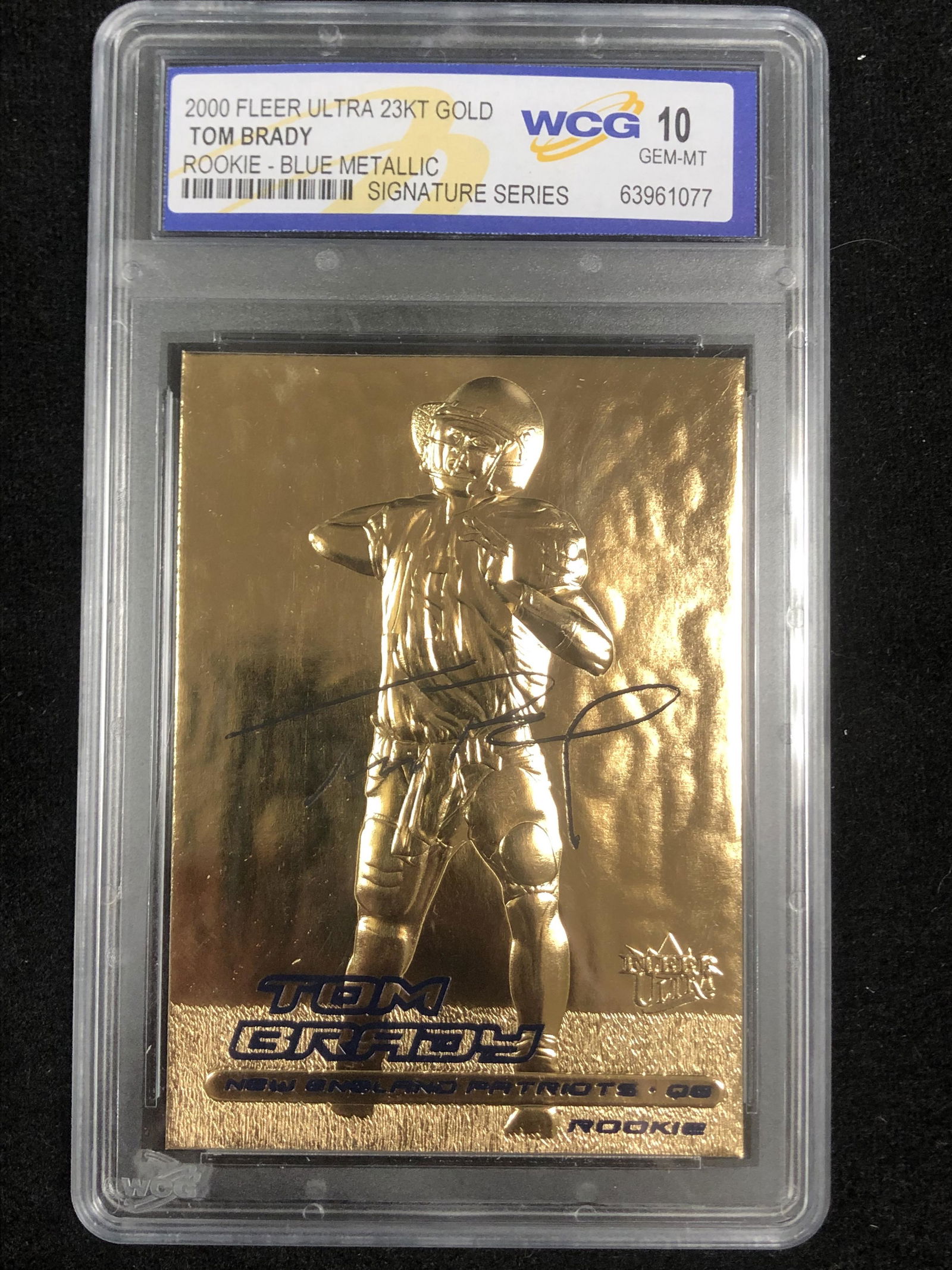 23KT GOLD 2000 FLEER ULTRA TOM BRADY BLUE METAL ROOKIE WCG 10 (1 of 1)