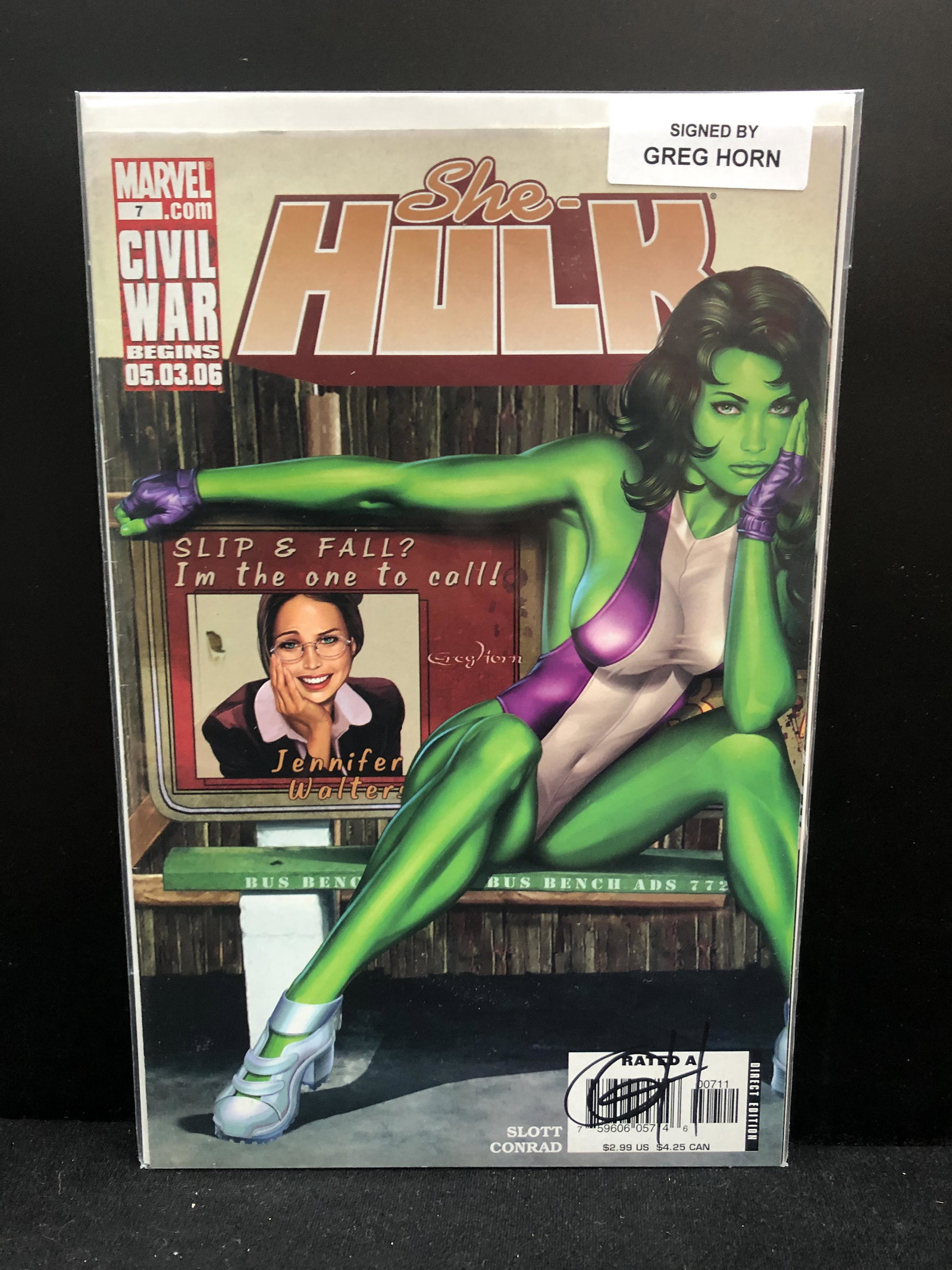 MARVEL COMICS SHE HULK #7 SIGNED BY GREG ZORN: MARVEL COMICS SHE HULK #7 SIGNED BY GREG ZORN