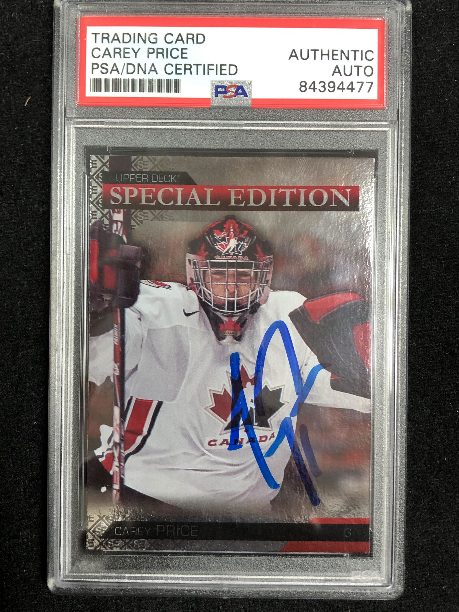 12013 UPPER DECK TEAM CANADA CAREY PRICE SIGNED HOCKEY CARD (PSA COA) (1 of 1)