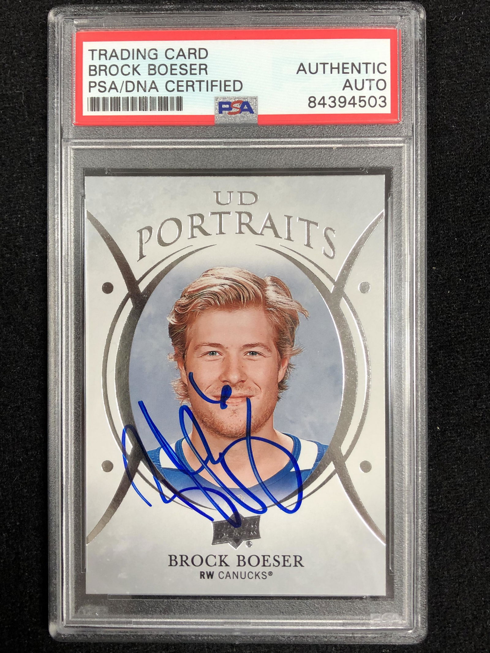2017-18 UPPER DECK BROCK BOESER SIGNED PORTRAITS HOCKEY CARD  (PSA AUTHENTIC) (1 of 1)