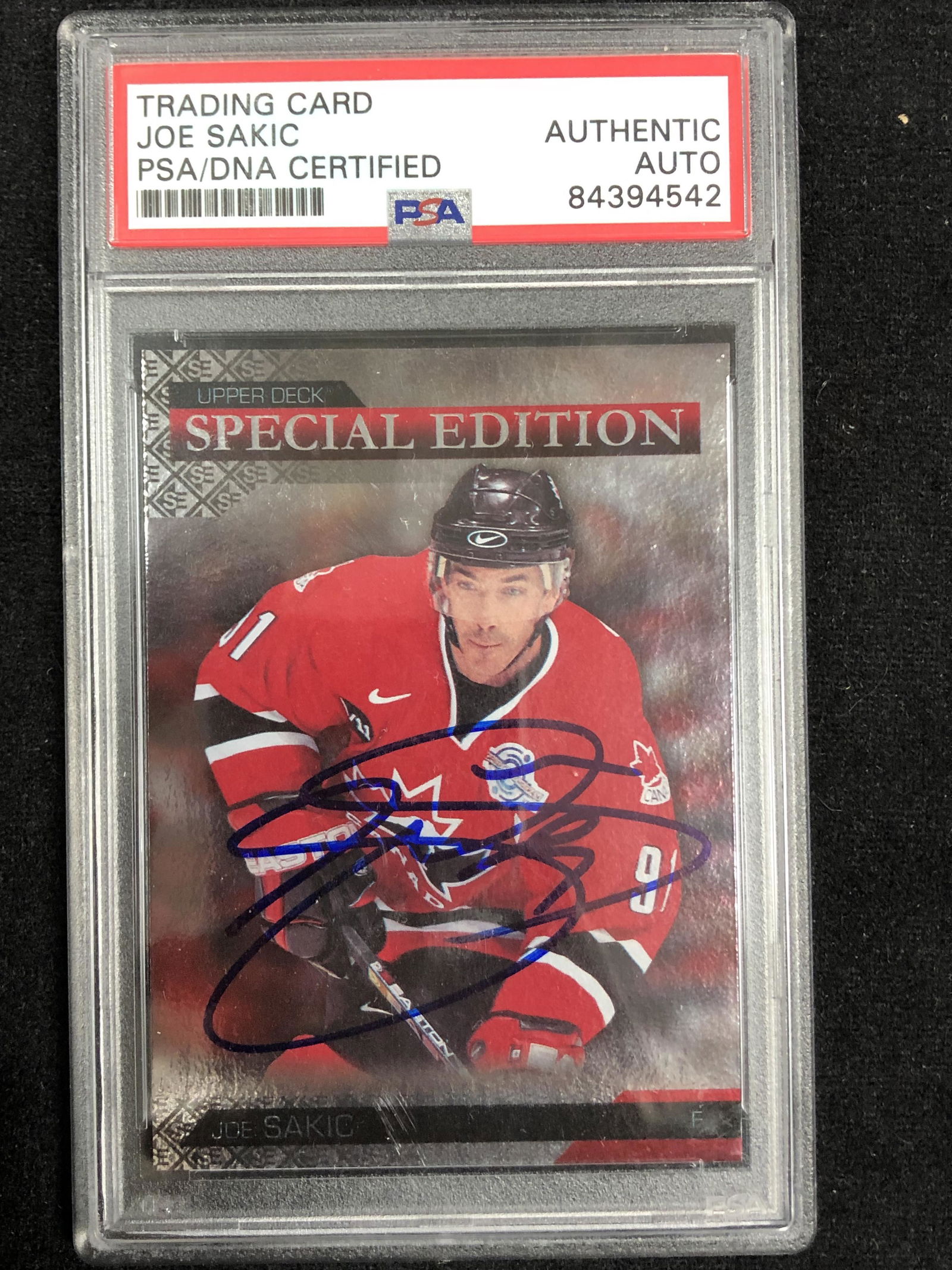 2013-14 UPPER DECK TEAM CANADA JOE SAKIC SIGNED SPECIAL EDITION HOCKEY CARD (PSA AUTHENTIC) (1 of 1)
